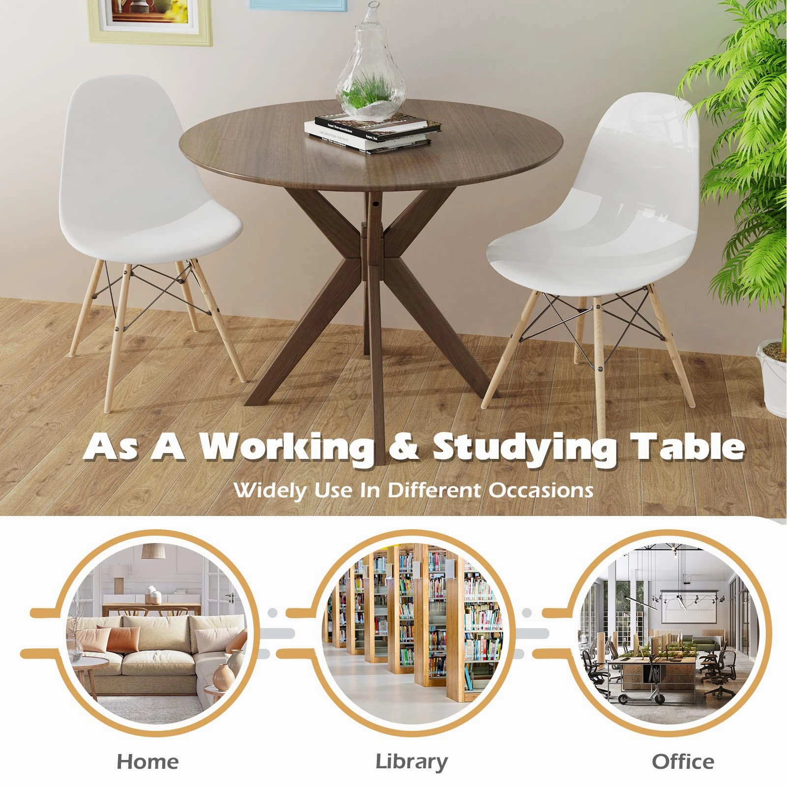 Giantex 36 Inch Round Wood Dining Table, Farmhouse Kitchen Table with Intersecting Pedestal Base & Adjustable Foot Pads