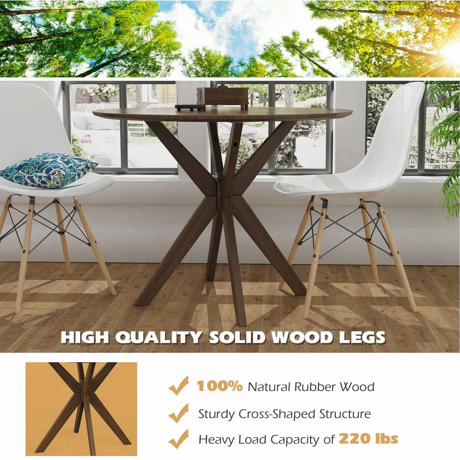 Giantex 36 Inch Round Wood Dining Table, Farmhouse Kitchen Table with Intersecting Pedestal Base & Adjustable Foot Pads
