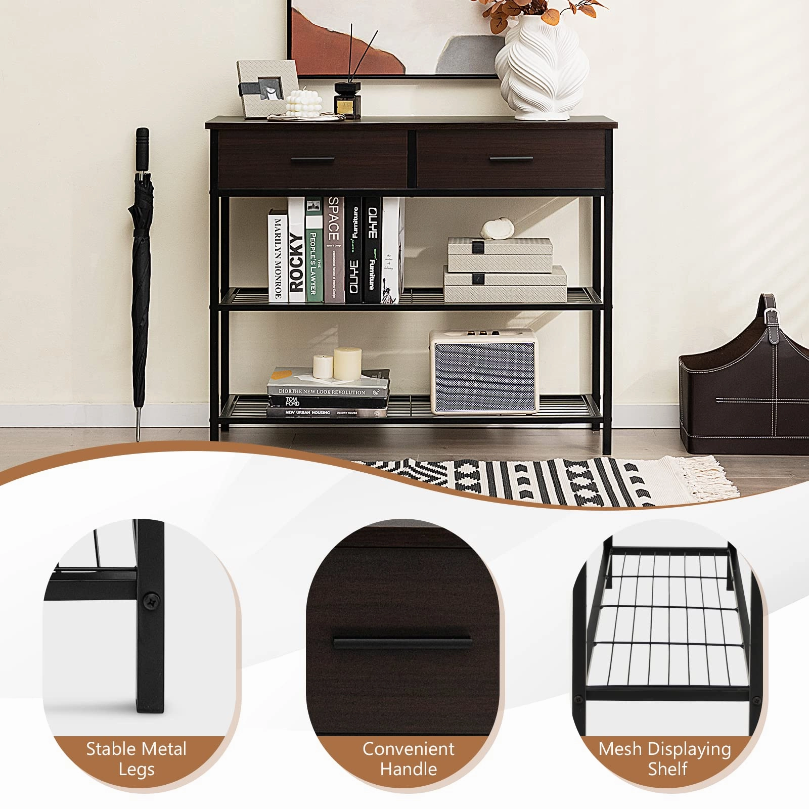 Giantex 39.5 Console Table with Storage Drawer - Entryway Table with 2 Drawers