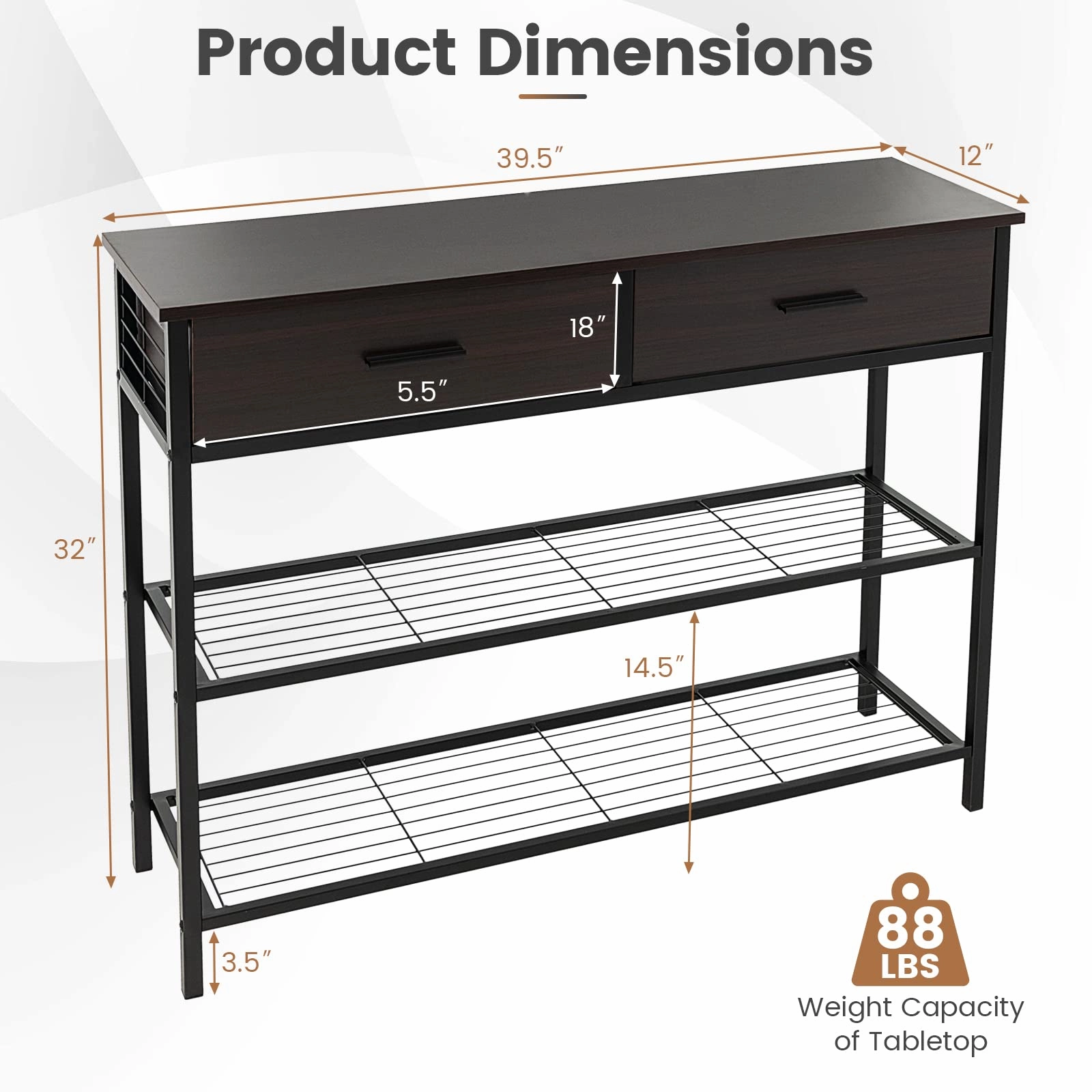 Giantex 39.5 Console Table with Storage Drawer - Entryway Table with 2 Drawers