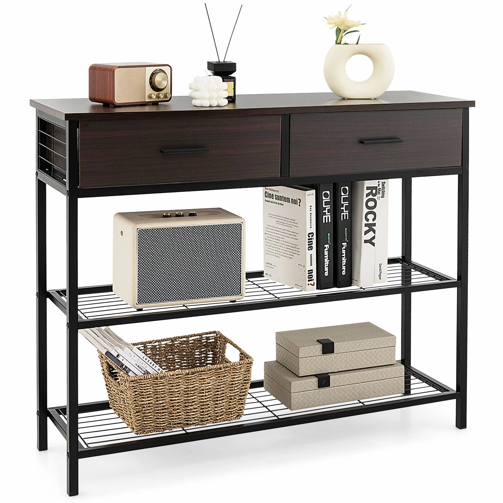 Giantex 39.5 Console Table with Storage Drawer - Entryway Table with 2 Drawers cowhide rug, animal hide rug