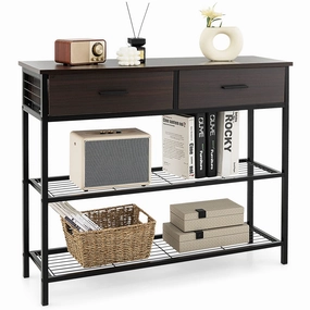 Giantex 39.5 Console Table with Storage Drawer - Entryway Table with 2 Drawers cowhide rug, animal hide rug