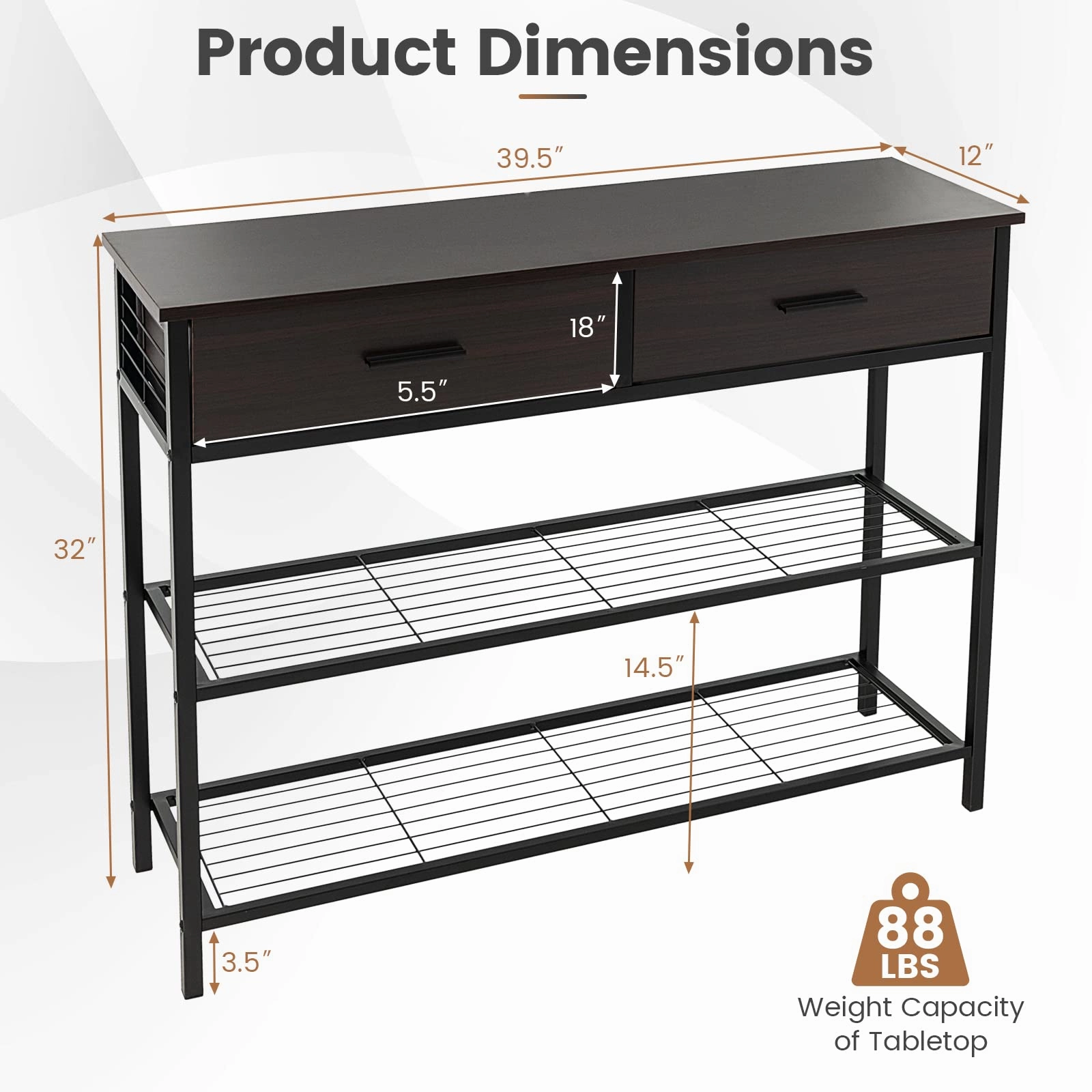 Giantex 39.5 Console Table with Storage Drawer - Entryway Table with 2 Drawers