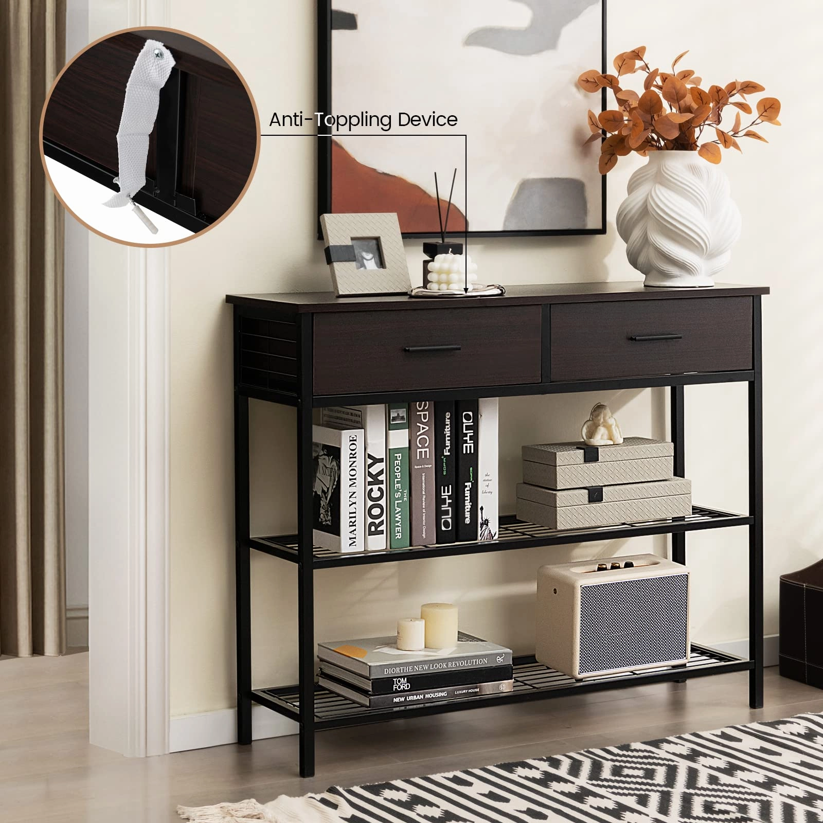 Giantex 39.5 Console Table with Storage Drawer - Entryway Table with 2 Drawers