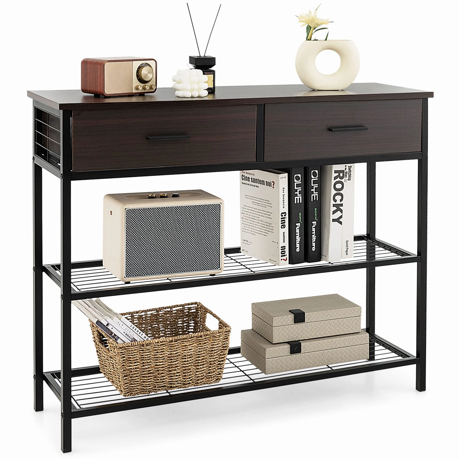 Giantex 39.5 Console Table with Storage Drawer - Entryway Table with 2 Drawers throw pillow, fuzzy blanket