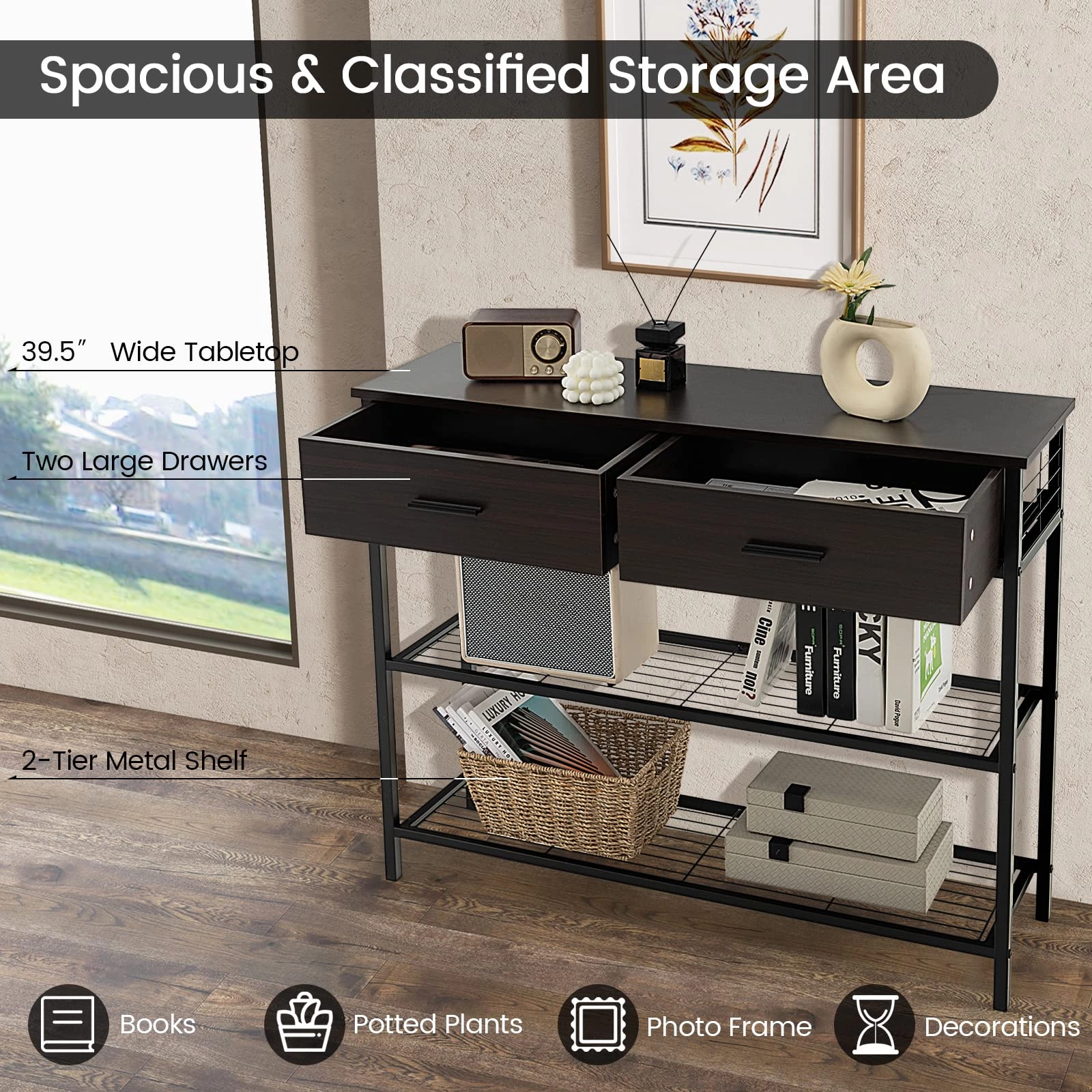 Giantex 39.5 Console Table with Storage Drawer - Entryway Table with 2 Drawers