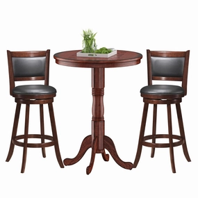 Giantex 3 Pcs Pub Table Set, Wooden Pub Pedestal Side Table w/Stable Base kitchen towel, placemats