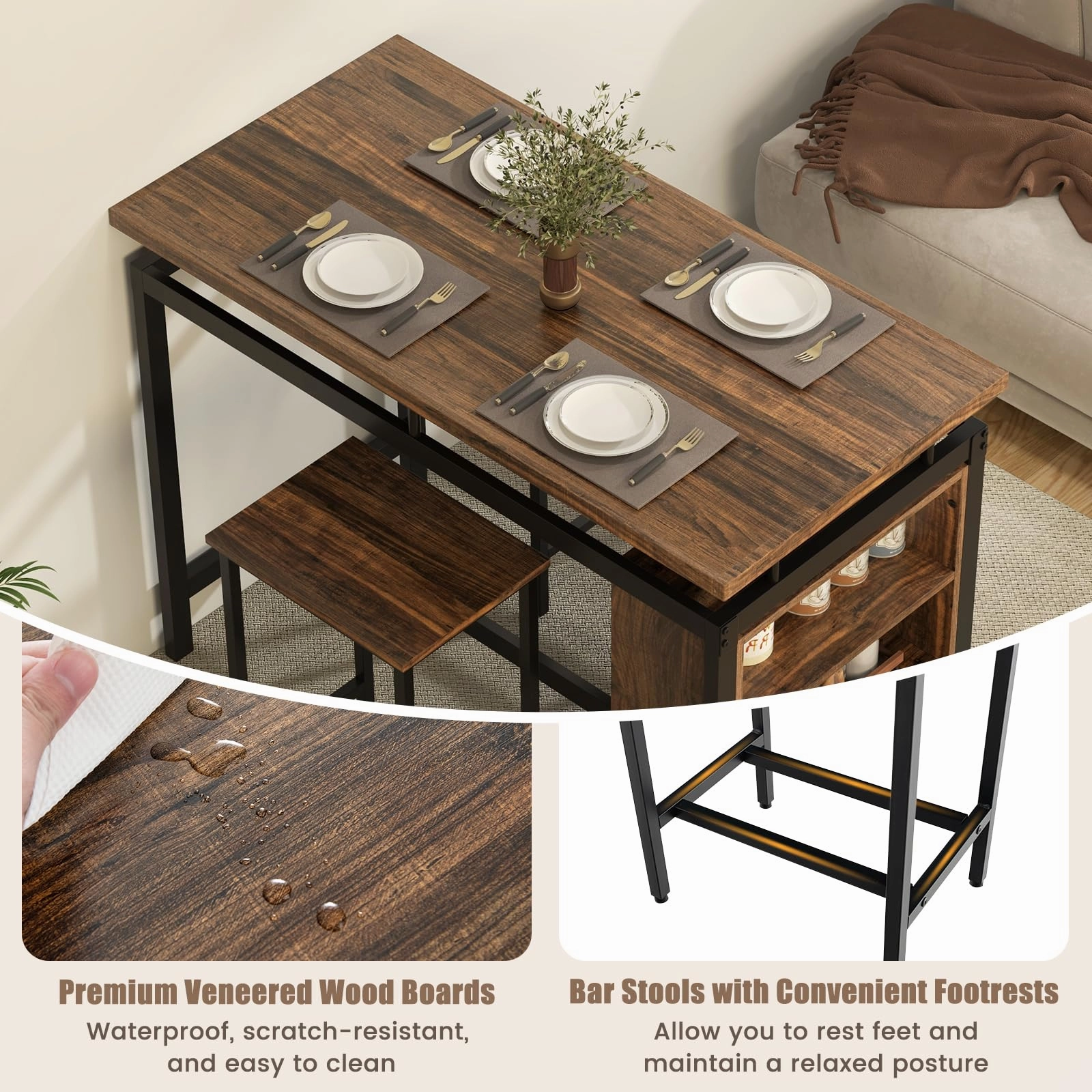 Giantex 3-Piece Dining Table Set - Counter Height Dining Table Set with 2 Bar Stools