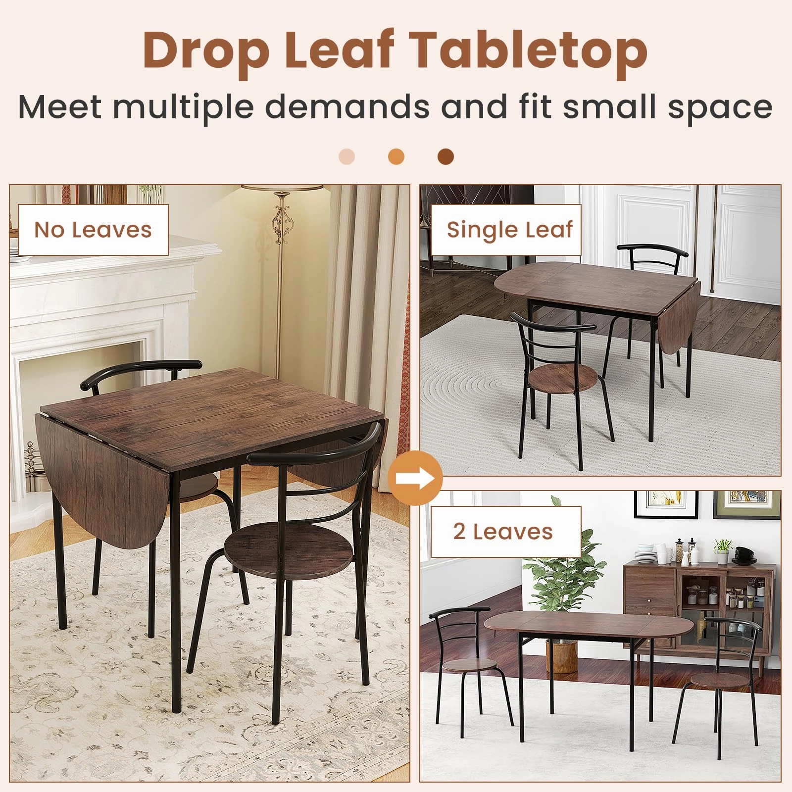 Giantex 3-Piece Dining Table Set for 2 - Kitchen Table Chair Set with 55 Drop Leaf Dinner Table, Dining Chairs