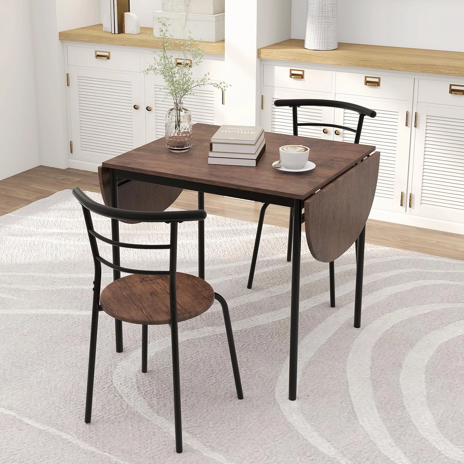 Giantex 3-Piece Dining Table Set for 2 - Kitchen Table Chair Set with 55 Drop Leaf Dinner Table, Dining Chairs