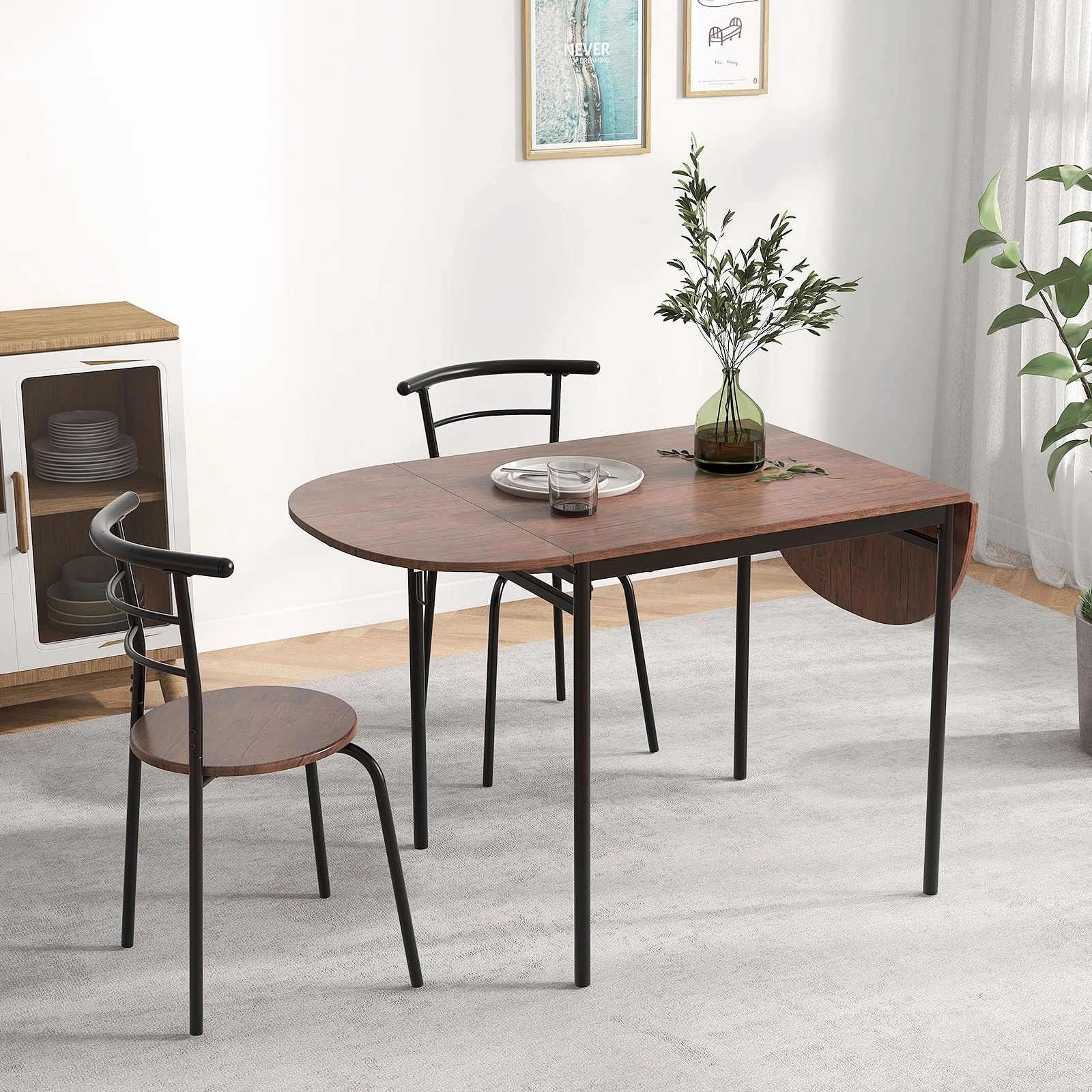 Giantex 3-Piece Dining Table Set for 2 - Kitchen Table Chair Set with 55 Drop Leaf Dinner Table, Dining Chairs