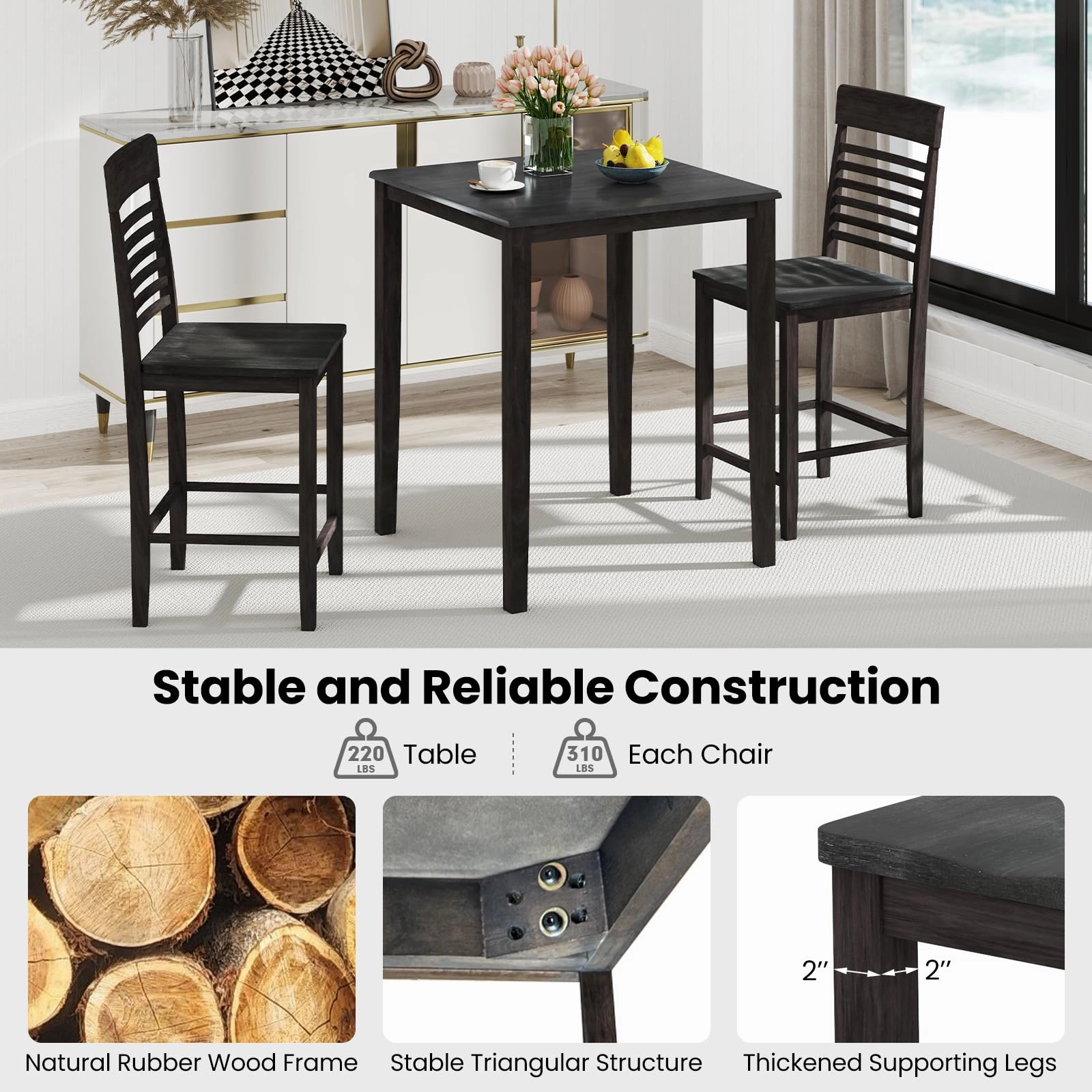 Giantex 3-Piece Dining Table Set for 2 for Small Place