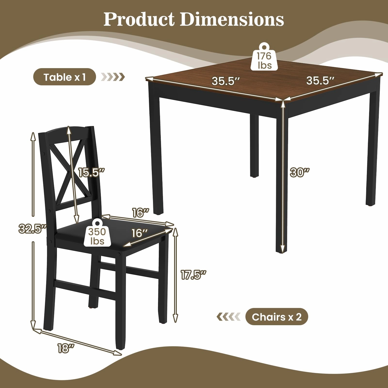 Giantex 3-Piece Dining Table Set for 2