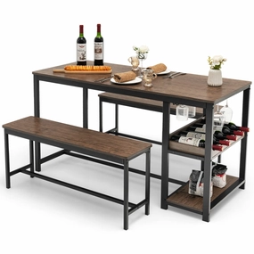 Giantex 3-Piece Dining Table Set for 4, Rustic Kitchen Dinner Table with 2 Benches kitchen towel, placemats