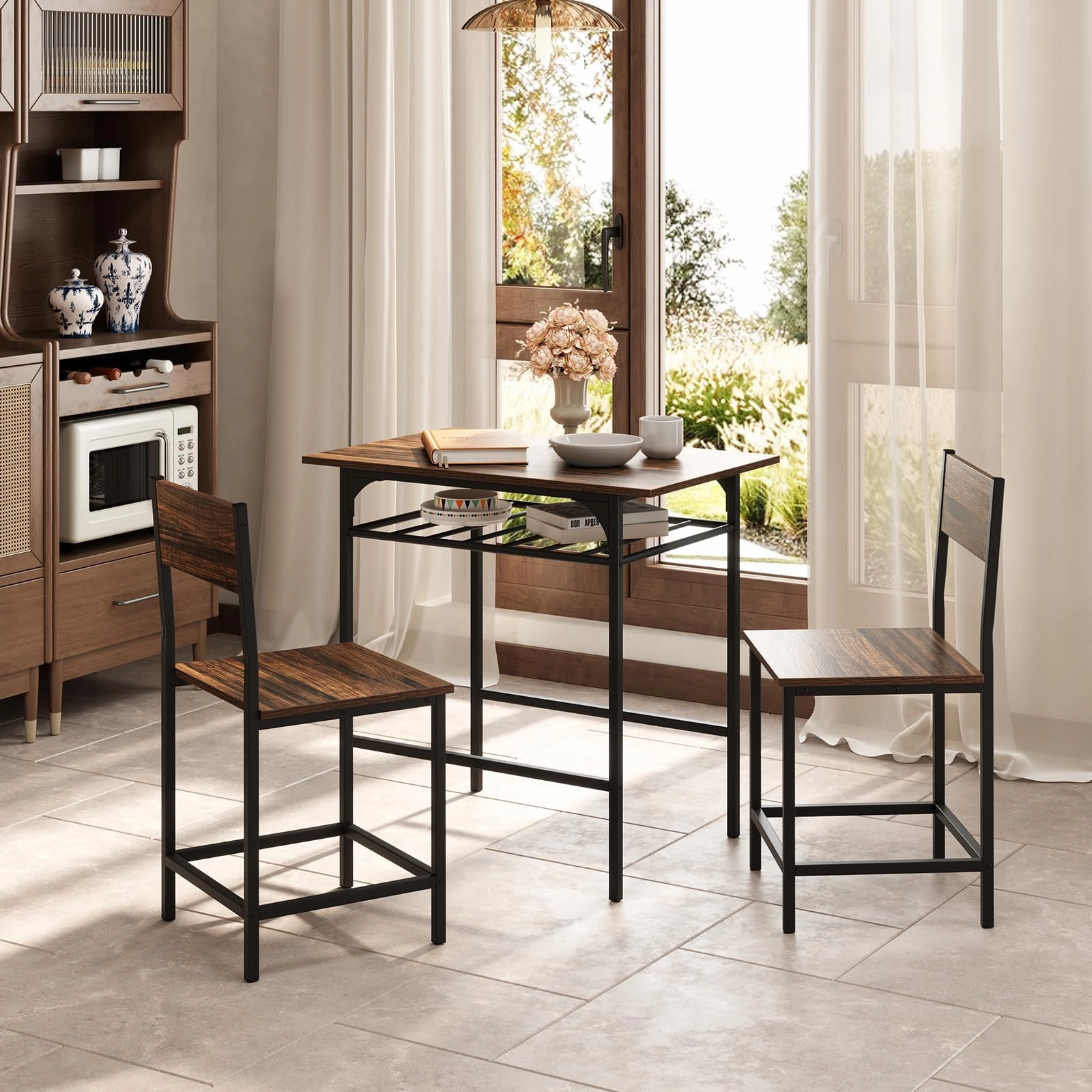 Giantex 3-Piece Dining Table Set with Wine Rack for 2 Small Space