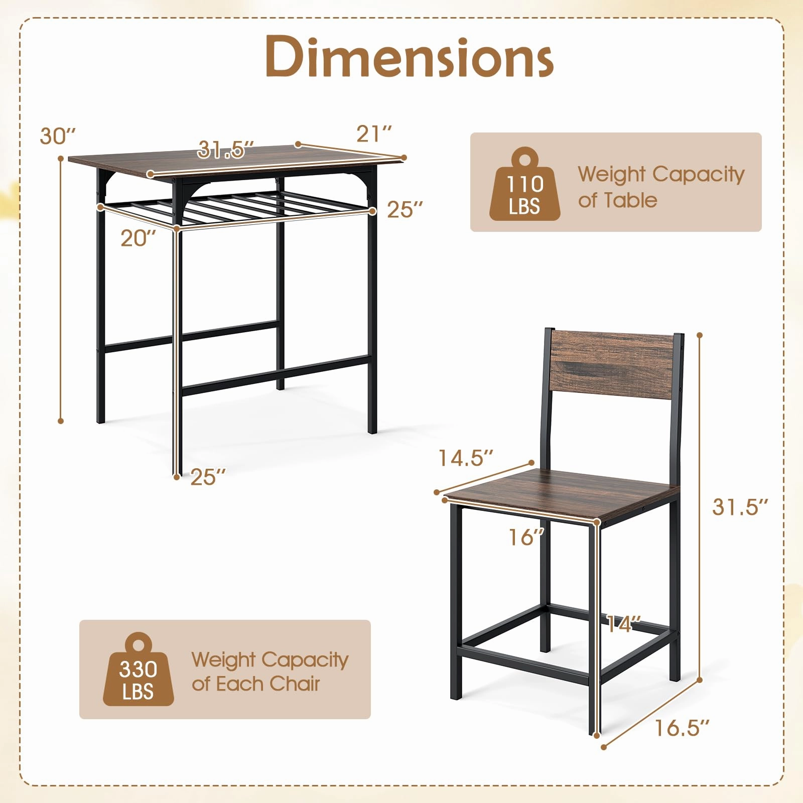 Giantex 3-Piece Dining Table Set with Wine Rack for 2 Small Space
