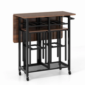 Giantex 3-Piece Foldable Dining Table Set, Extendable Dining Table & 2 Stools Set w/ 6-Bottle Wine Rack kitchen towel, placemats