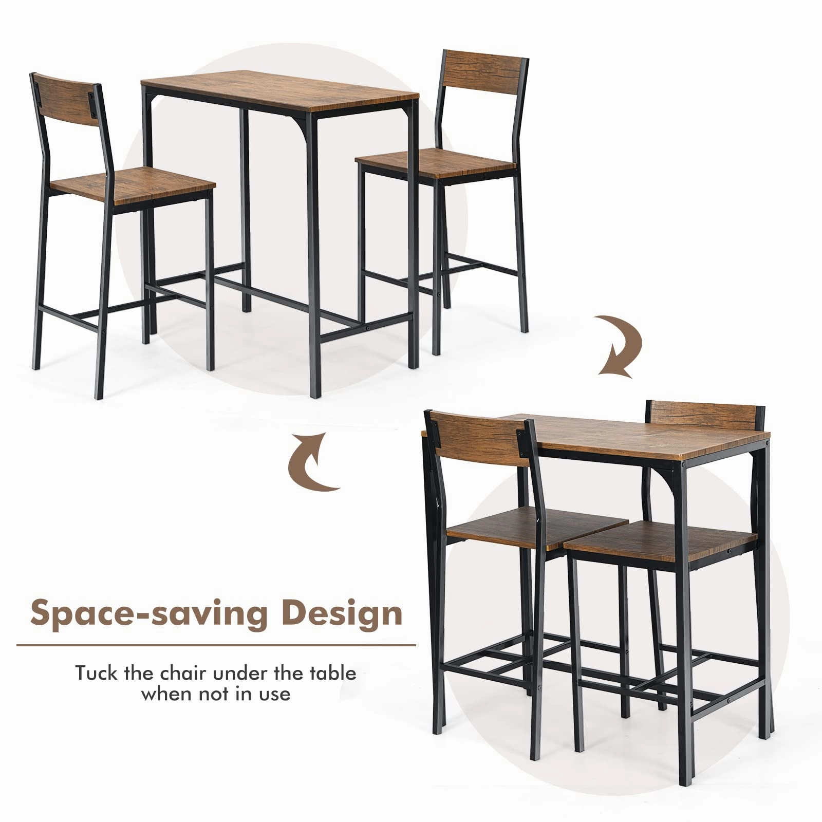 Giantex 3 Piece Pub Table Set, Bar Table and Chairs Set of 2, Rustic Brown