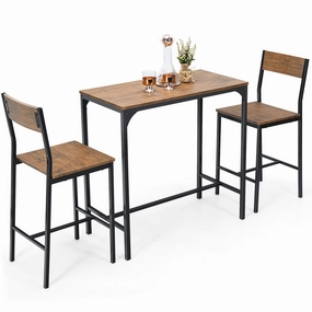 Giantex 3 Piece Pub Table Set, Bar Table and Chairs Set of 2, Rustic Brown kitchen towel, placemats