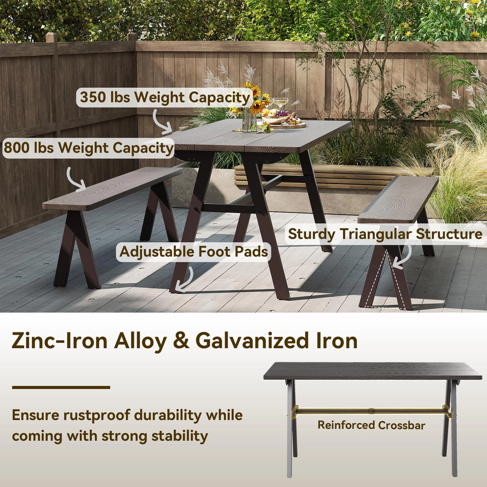 Giantex 3 Pieces Outdoor Picnic Table Set for 6 People