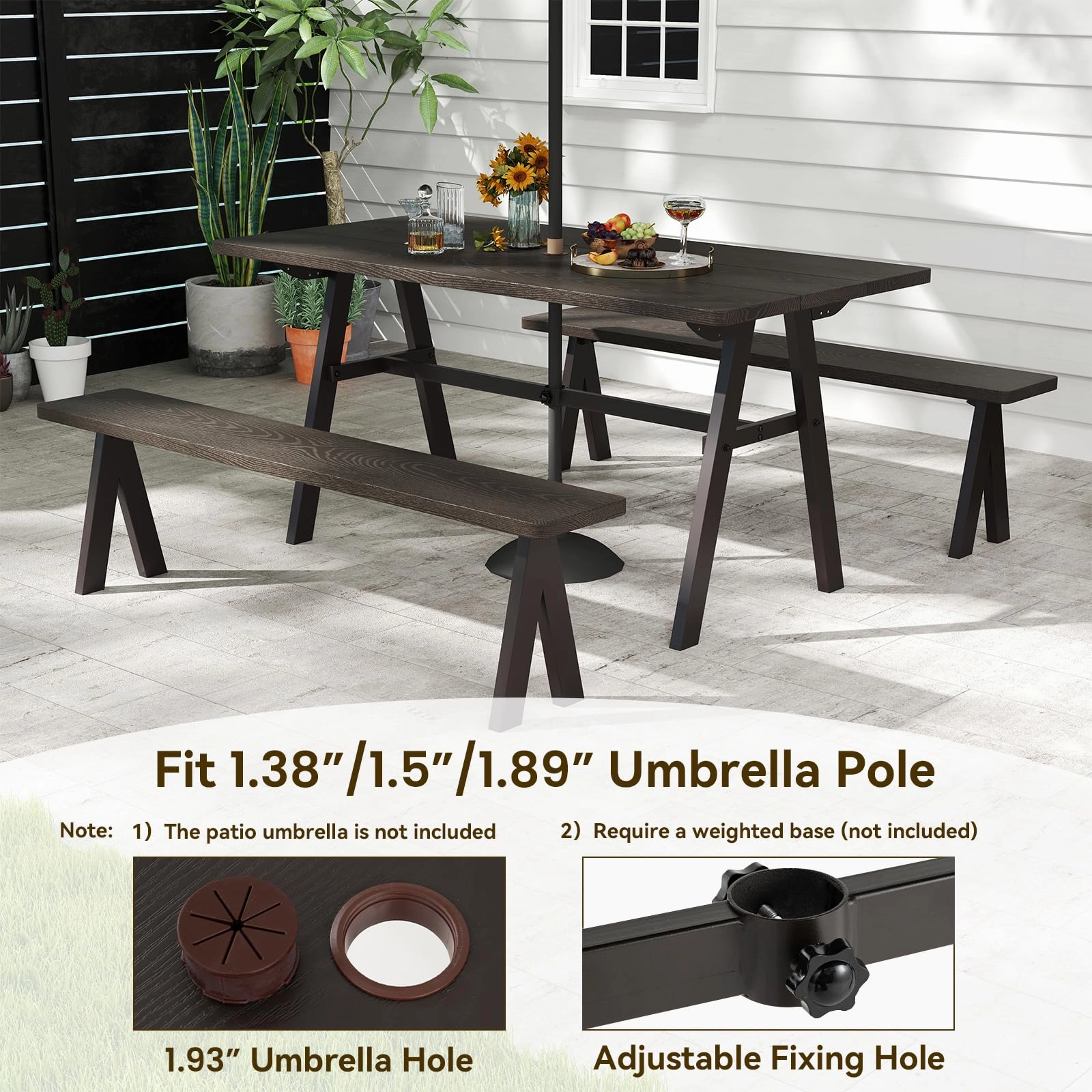 Giantex 3 Pieces Outdoor Picnic Table Set for 6 People