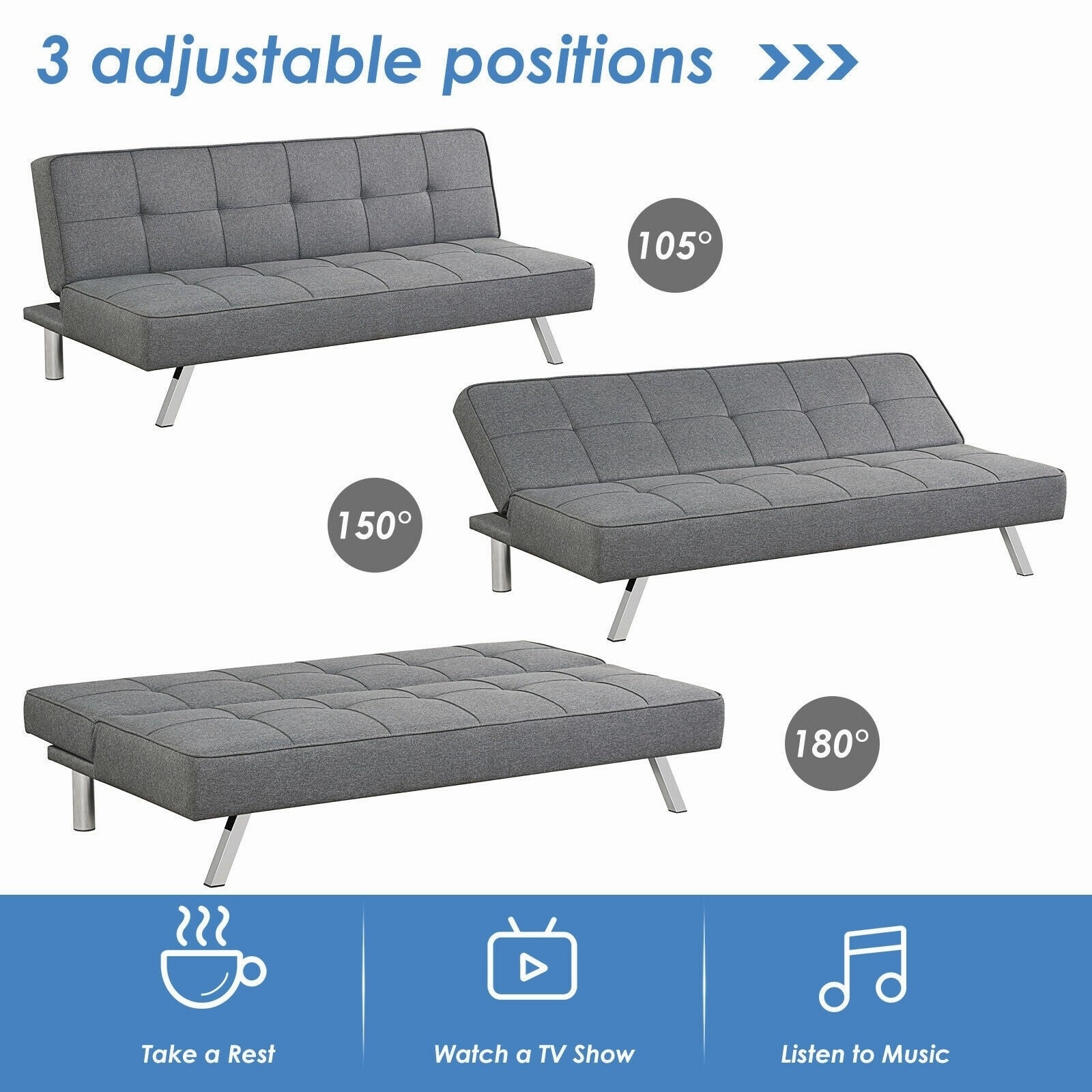 Giantex 3-Seat Convertible Sofa Bed, Sofa Bed w/ 3 Adjustable Angles