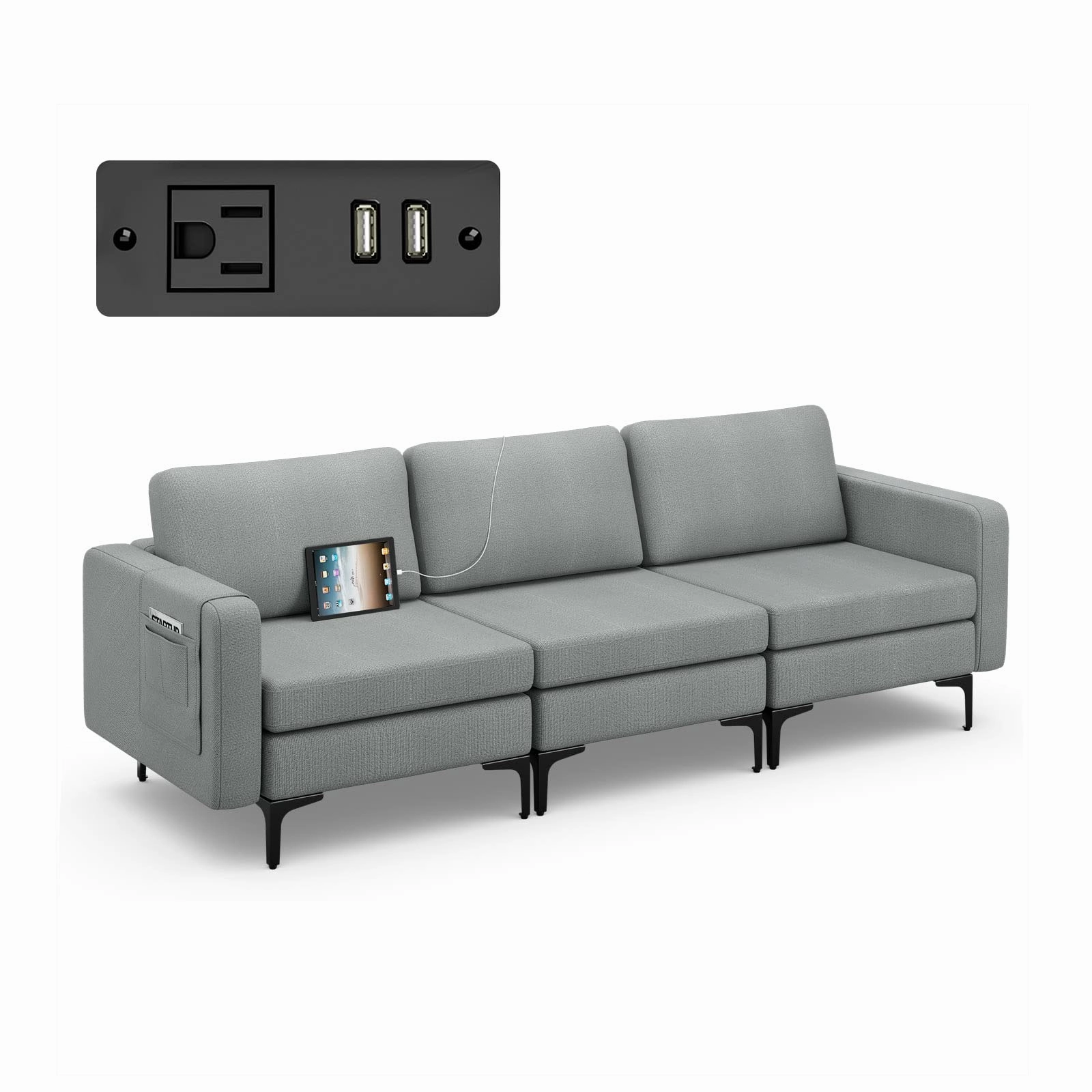 Giantex 3 Seat Sectional Sofa Couch, 94.5" L Modular Sleeper sectional sofa, corner couch