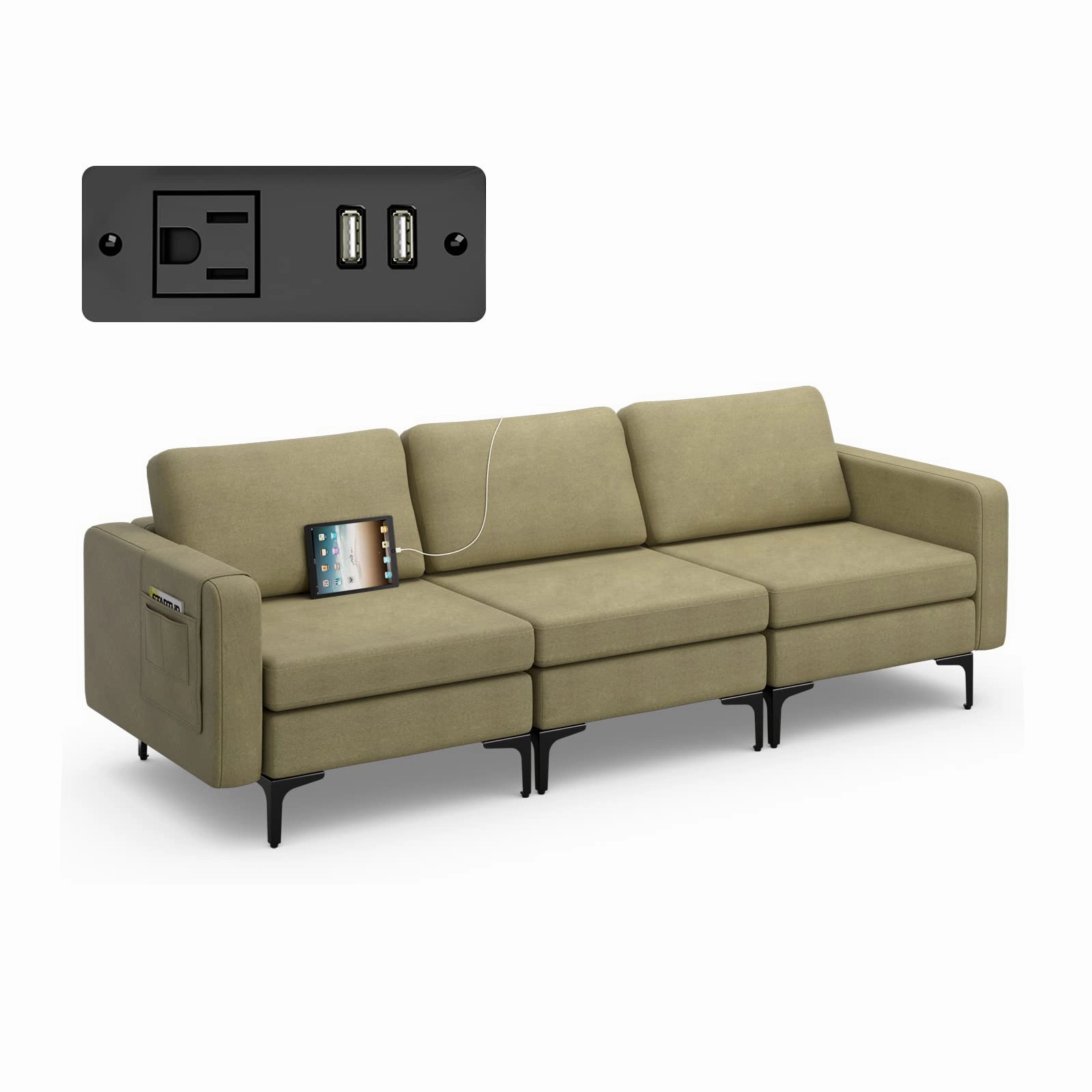 Giantex 3 Seat Sectional Sofa Couch, 94.5" L Modular Sleeper
