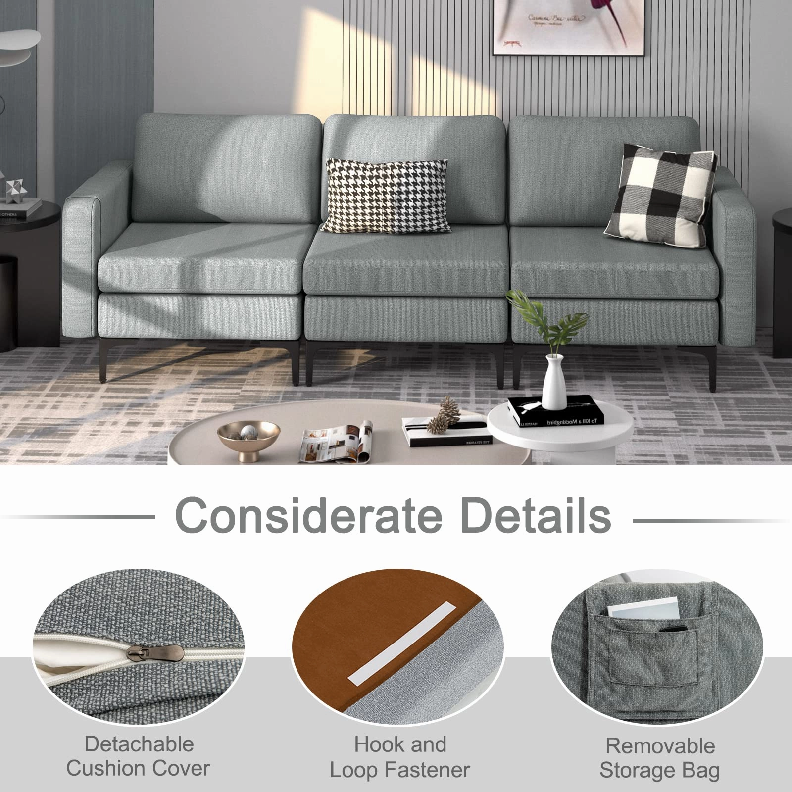 Giantex 3 Seat Sectional Sofa Couch, 94.5" L Modular Sleeper