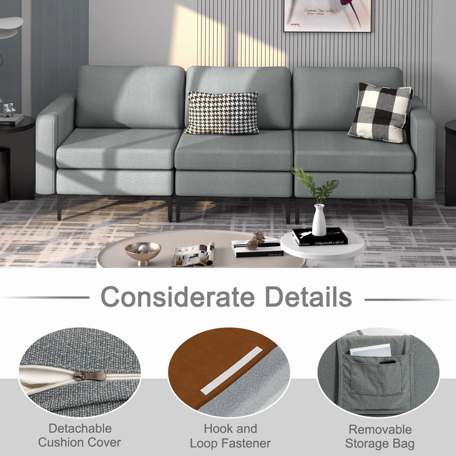 Giantex 3 Seat Sectional Sofa Couch, 94.5" L Modular Sleeper