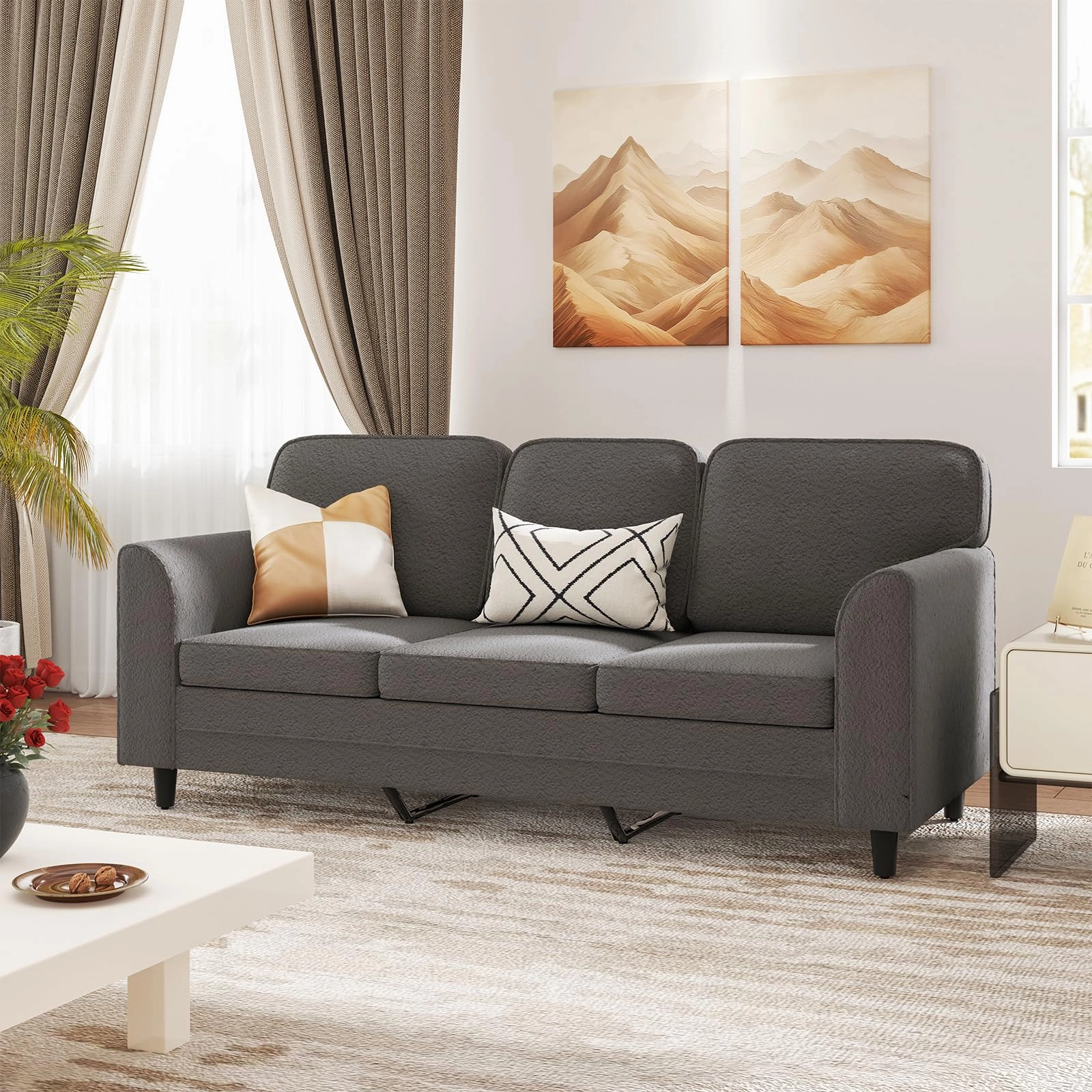Giantex 3 Seater Couch - 79 Mid Century Modern Upholstered Sofa with Armrests, Sturdy Legs