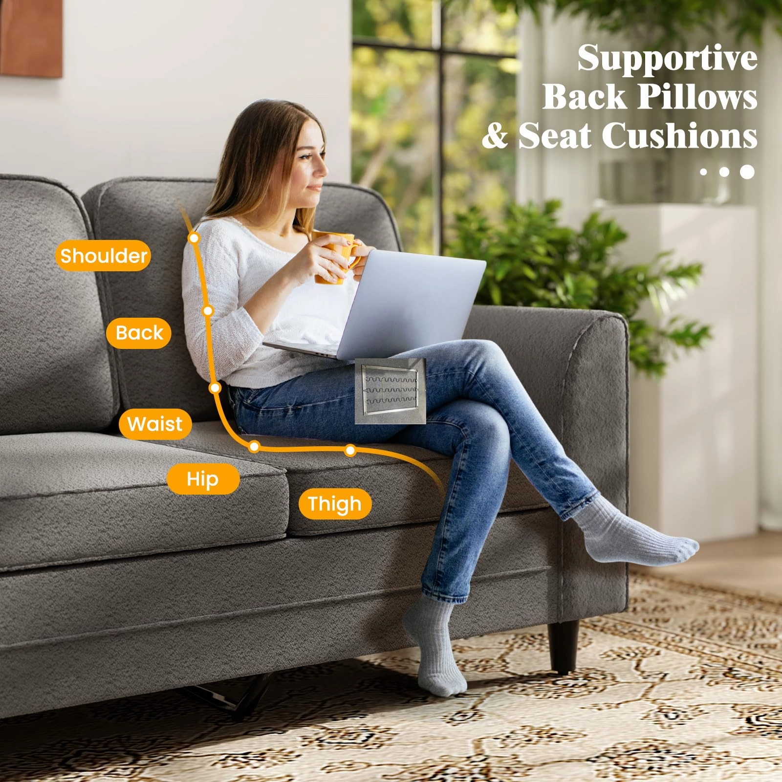 Giantex 3 Seater Couch - 79 Mid Century Modern Upholstered Sofa with Armrests, Sturdy Legs