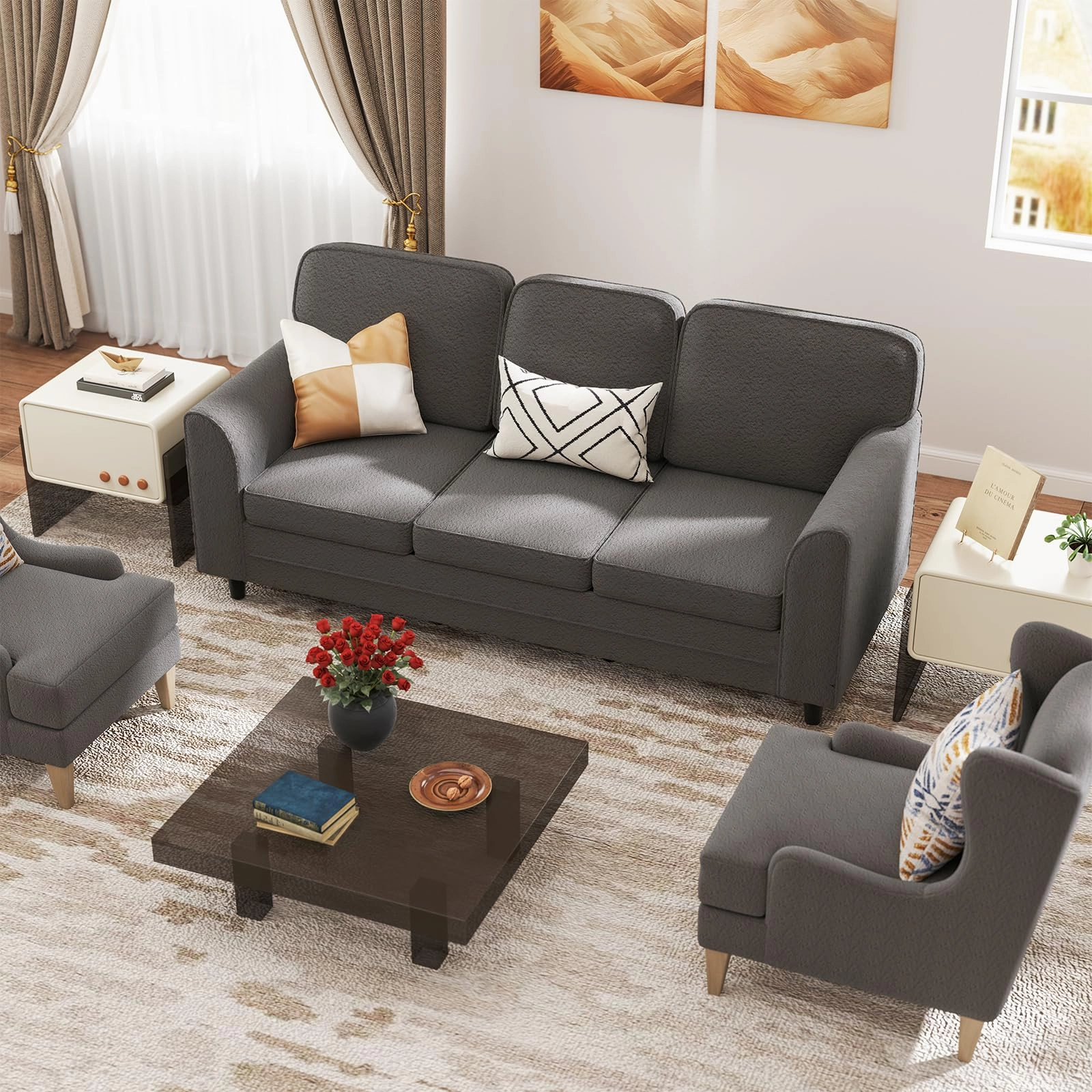 Giantex 3 Seater Couch - 79 Mid Century Modern Upholstered Sofa with Armrests, Sturdy Legs