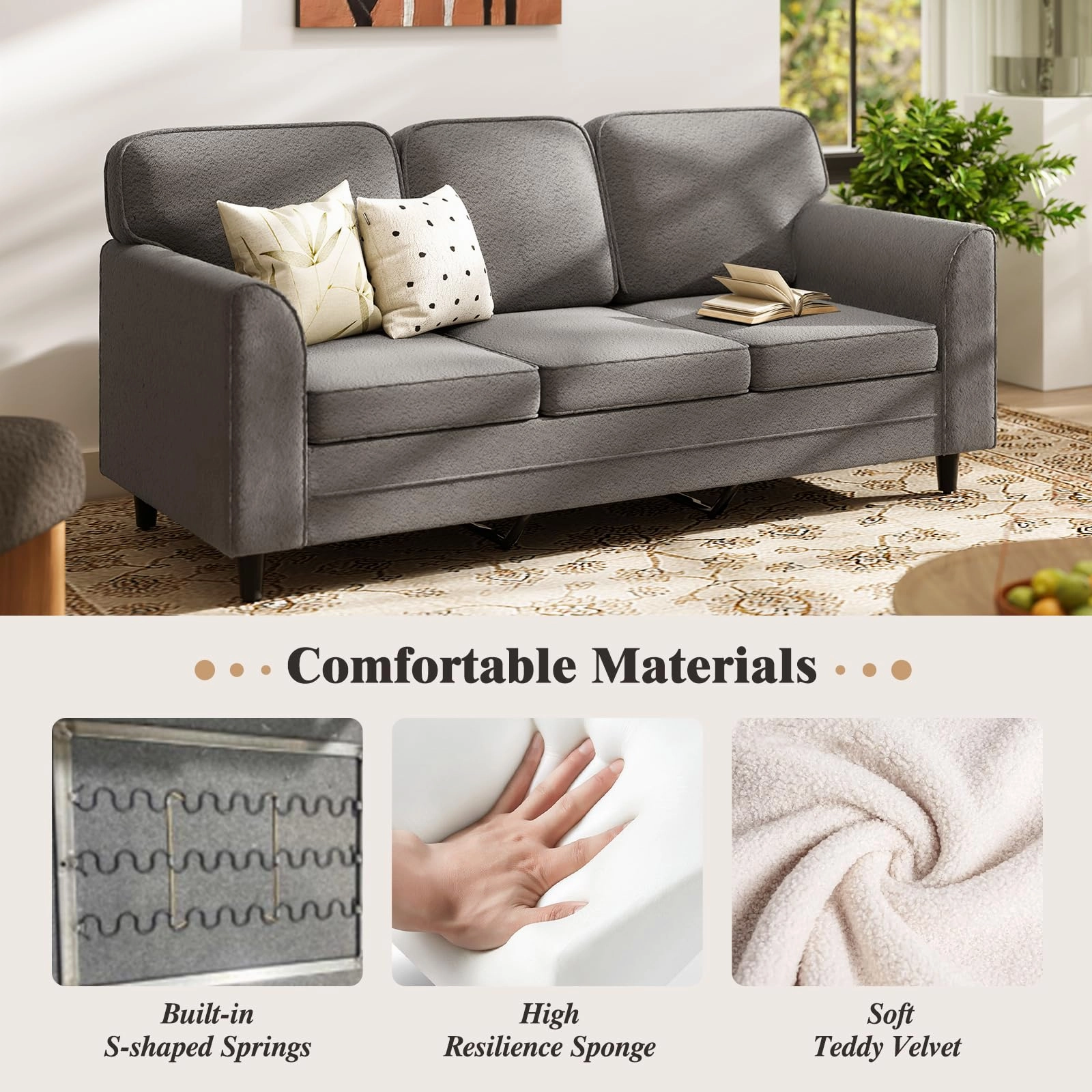 Giantex 3 Seater Couch - 79 Mid Century Modern Upholstered Sofa with Armrests, Sturdy Legs