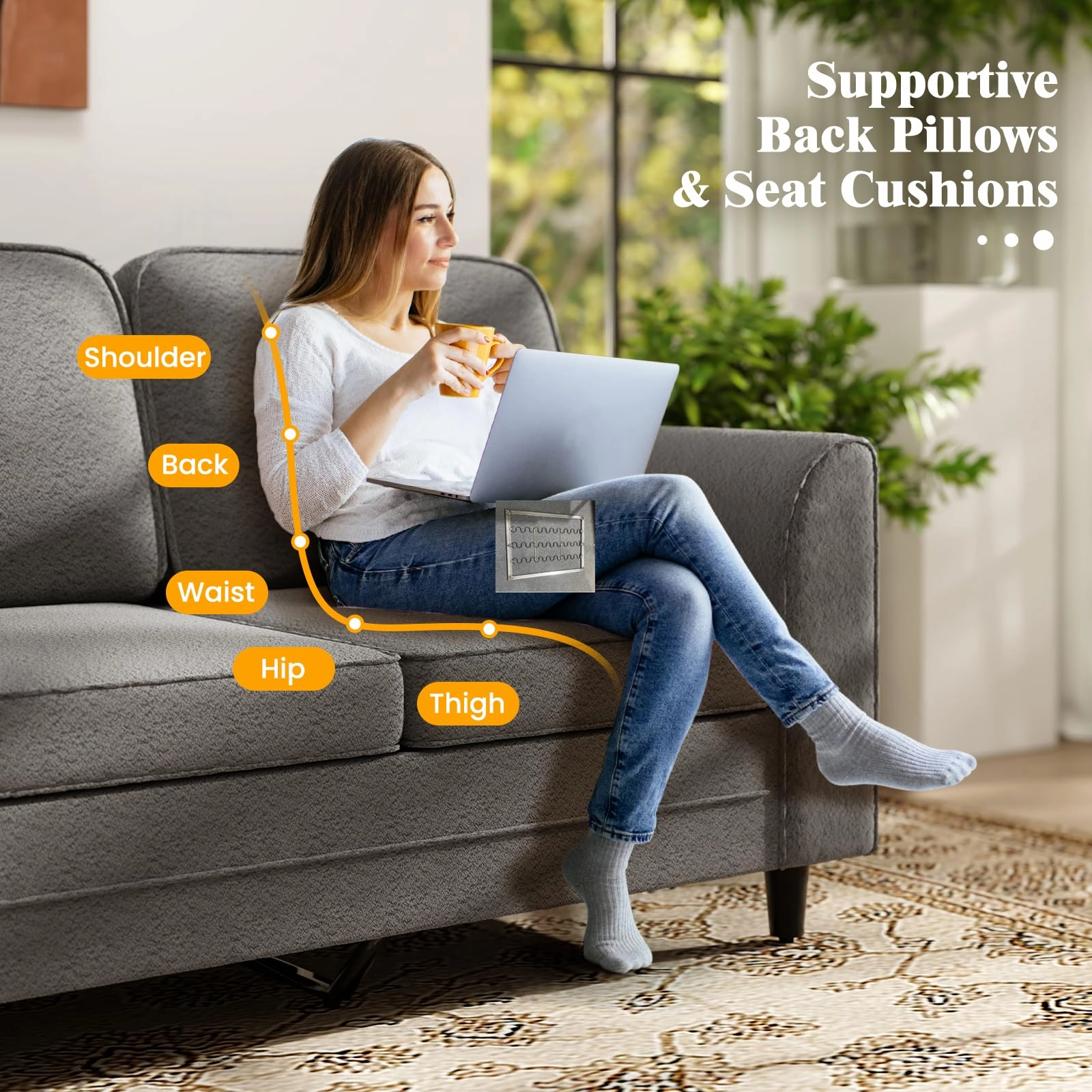 Giantex 3 Seater Couch - 79 Mid Century Modern Upholstered Sofa with Armrests, Sturdy Legs