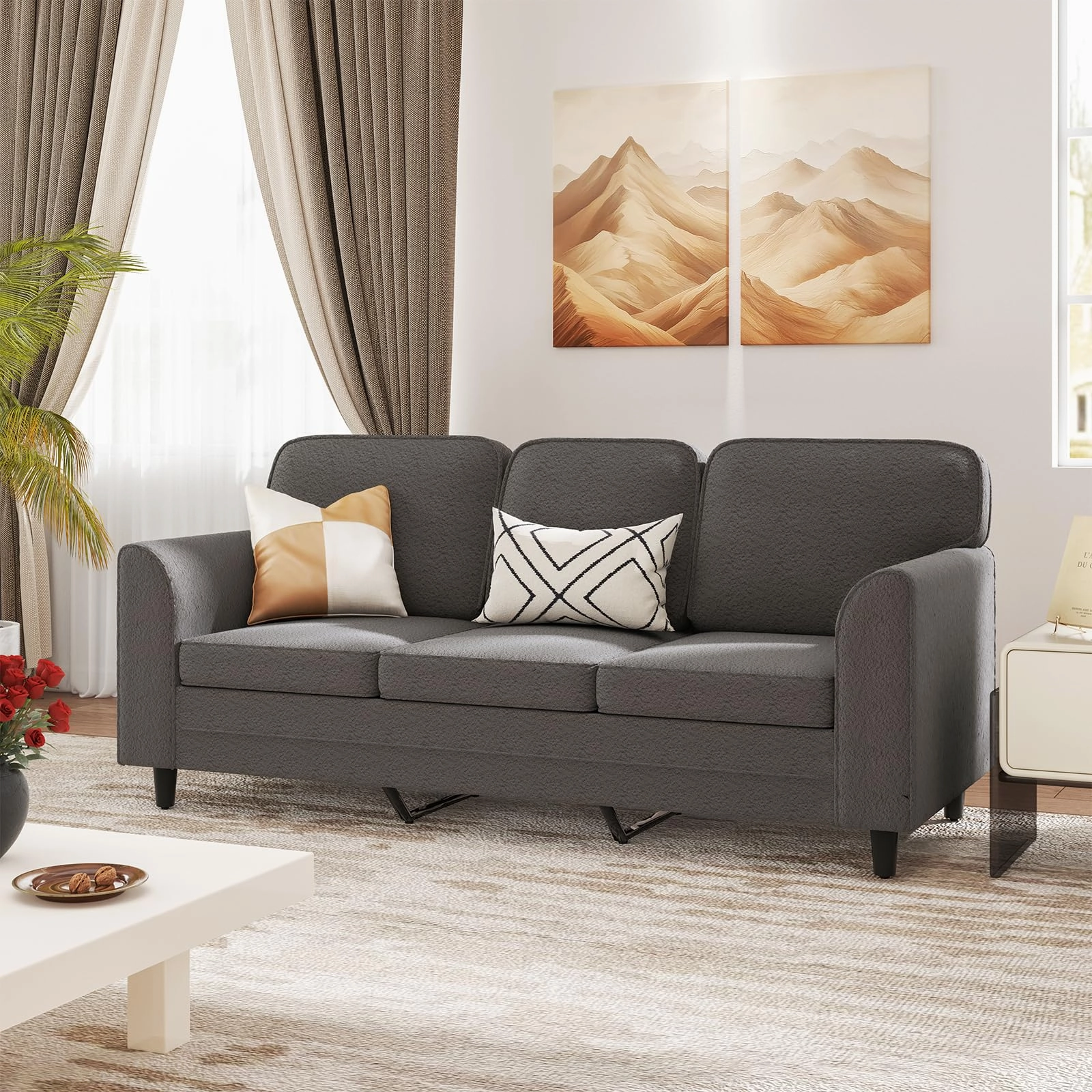 Giantex 3 Seater Couch - 79 Mid Century Modern Upholstered Sofa with Armrests, Sturdy Legs
