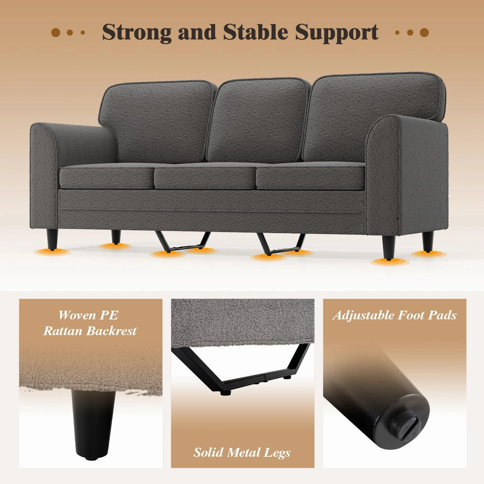 Giantex 3 Seater Couch - 79 Mid Century Modern Upholstered Sofa with Armrests, Sturdy Legs