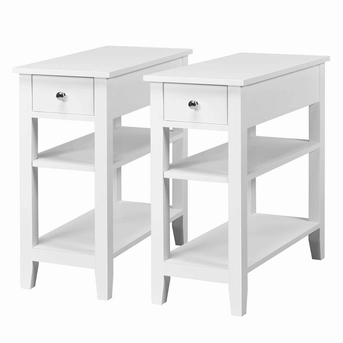 Giantex 3-Tier End Table with Drawer and Double Shelves Narrow Tiered Side Table for Bedroom