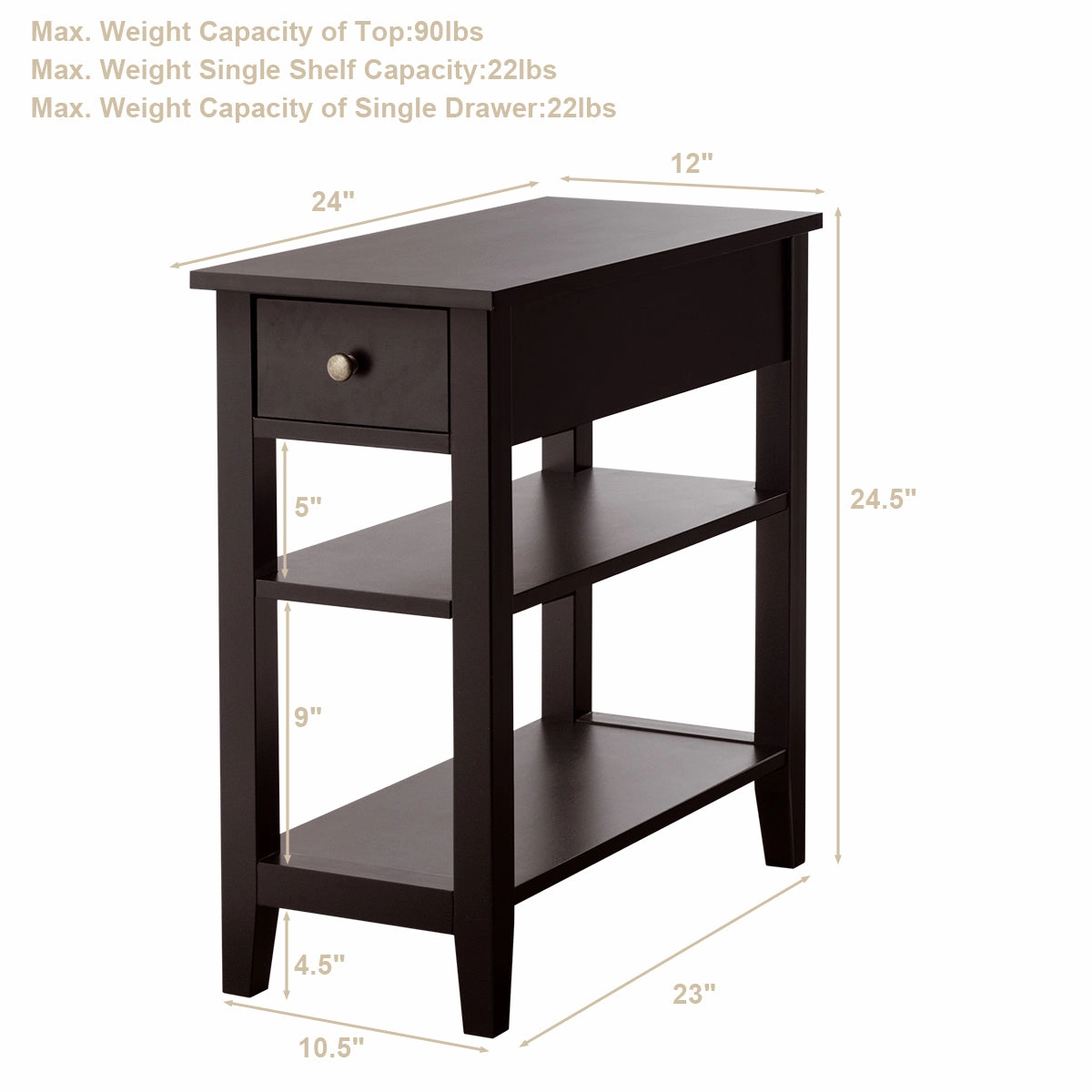 Giantex 3-Tier End Table with Drawer and Double Shelves Narrow Tiered Side Table for Bedroom