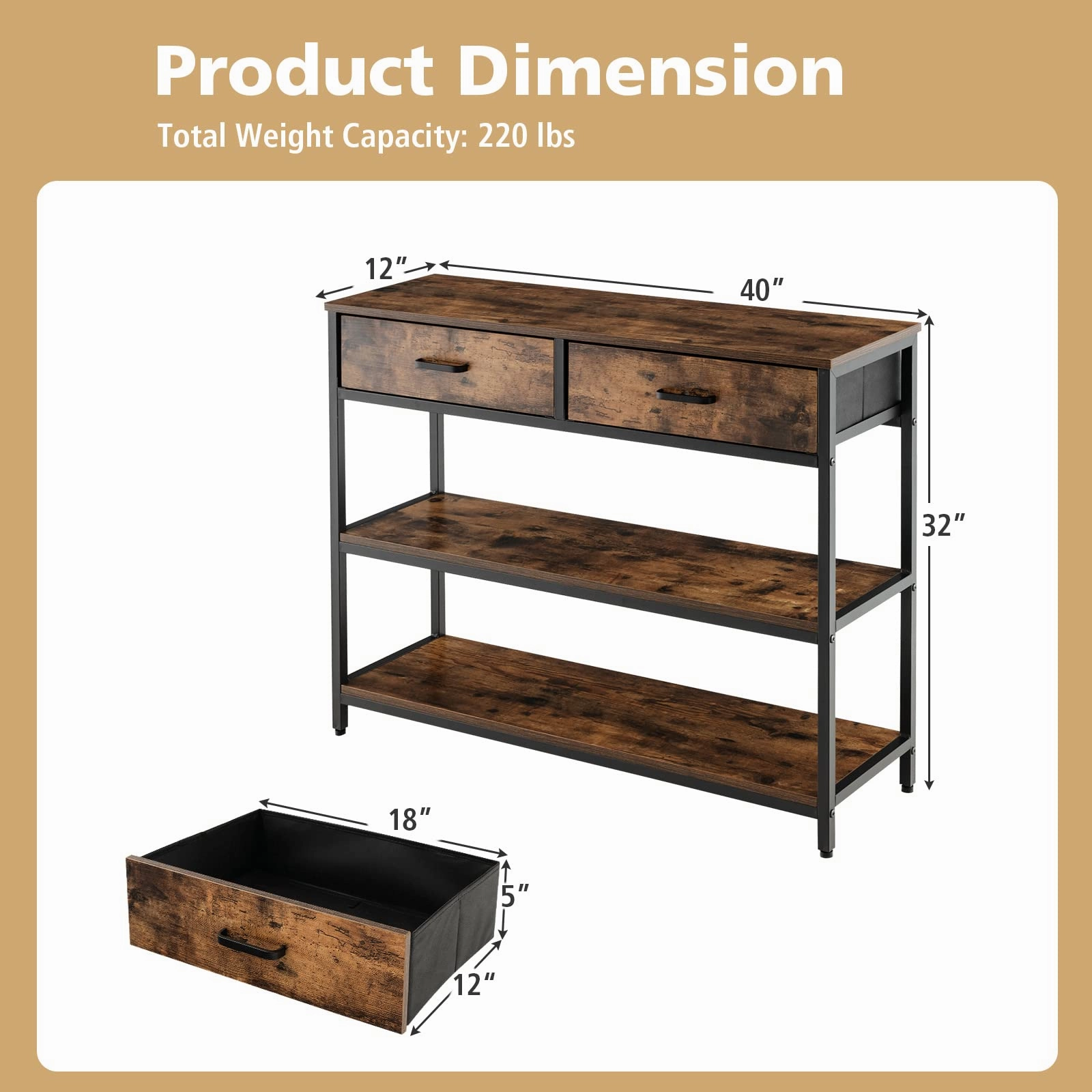 Giantex 3-Tier Entryway Table with Storage - Sofa Side Table