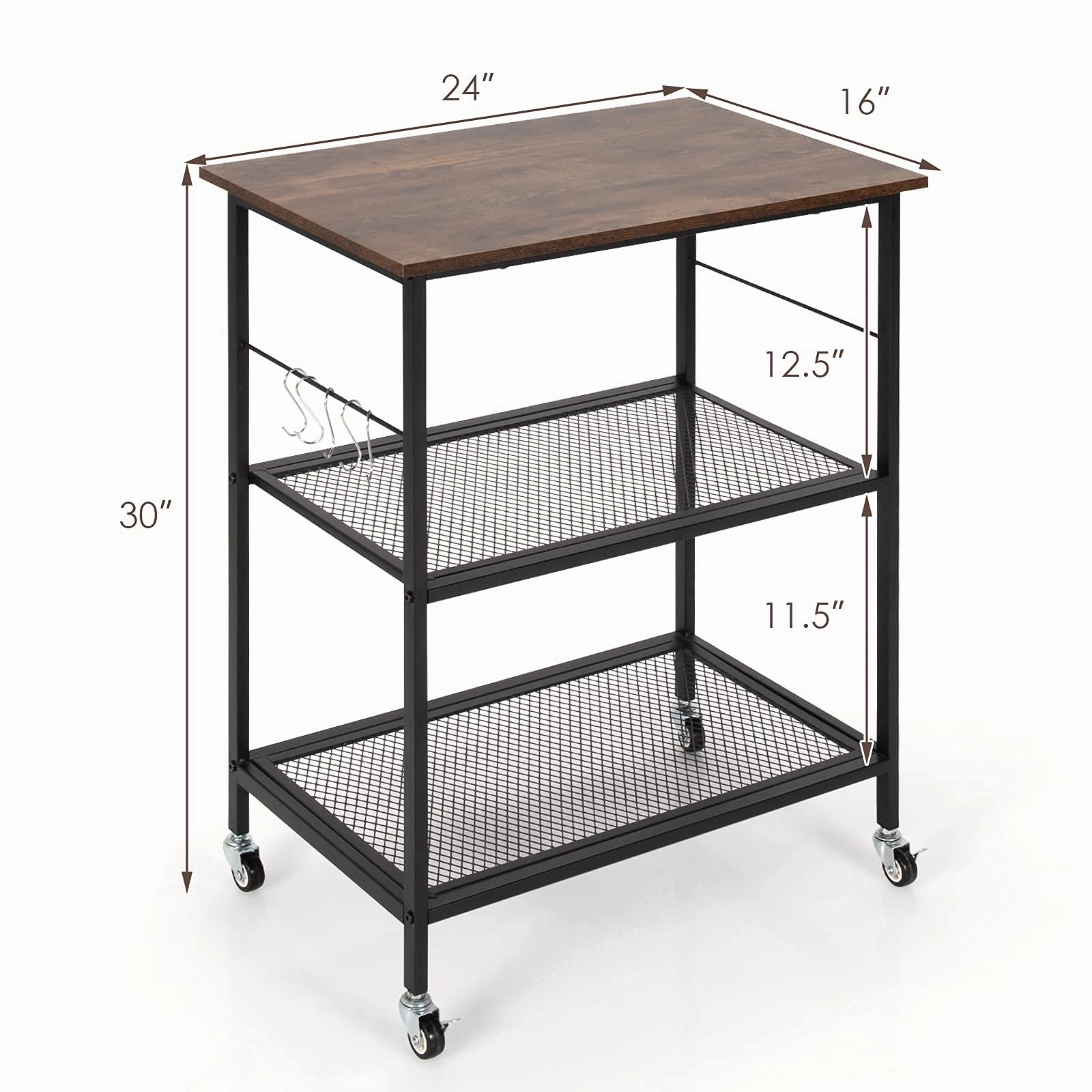 Giantex 3 Tier Kitchen Bake's Rack, Rolling Microwave Cart, Industrial Bar Service Cart