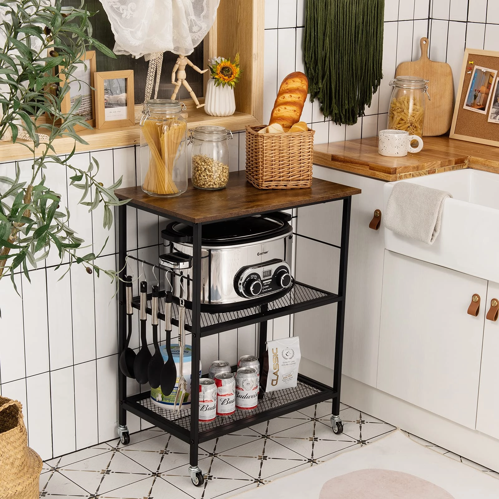 Giantex 3 Tier Kitchen Bake's Rack, Rolling Microwave Cart, Industrial Bar Service Cart
