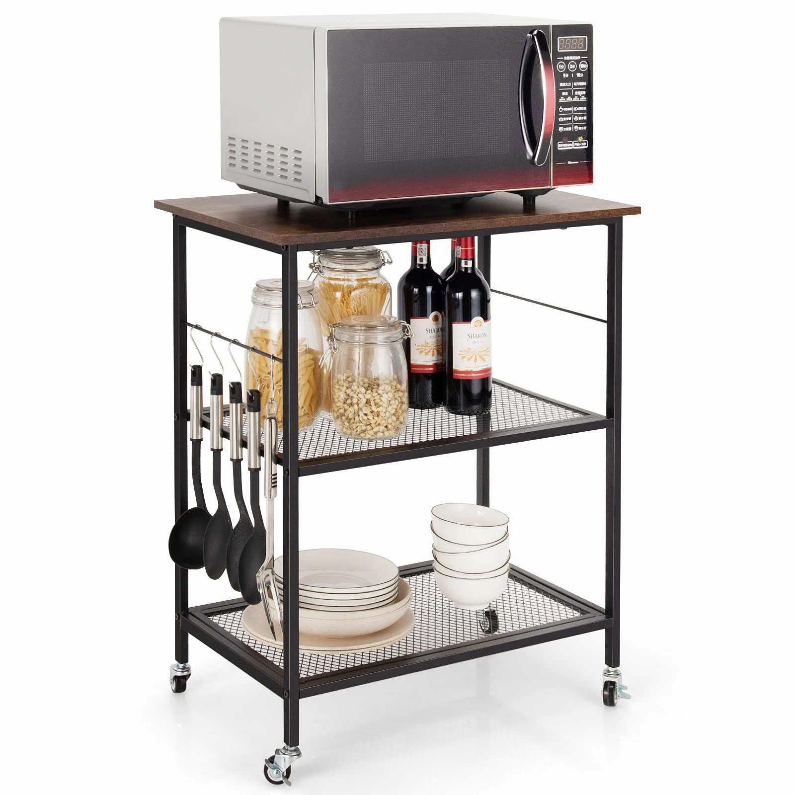 Giantex 3 Tier Kitchen Bake's Rack, Rolling Microwave Cart, Industrial Bar Service Cart kitchen towel, placemats