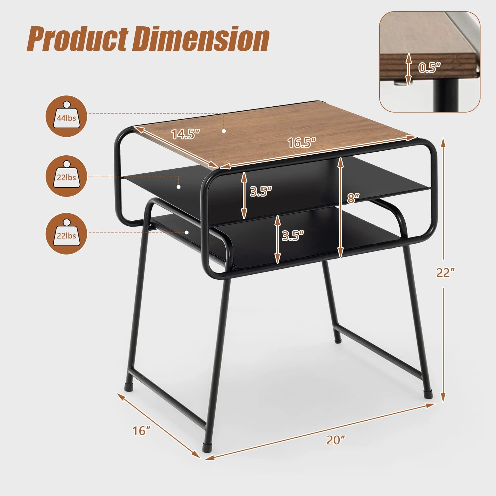 Giantex 3-Tier Side End Table with Shelf