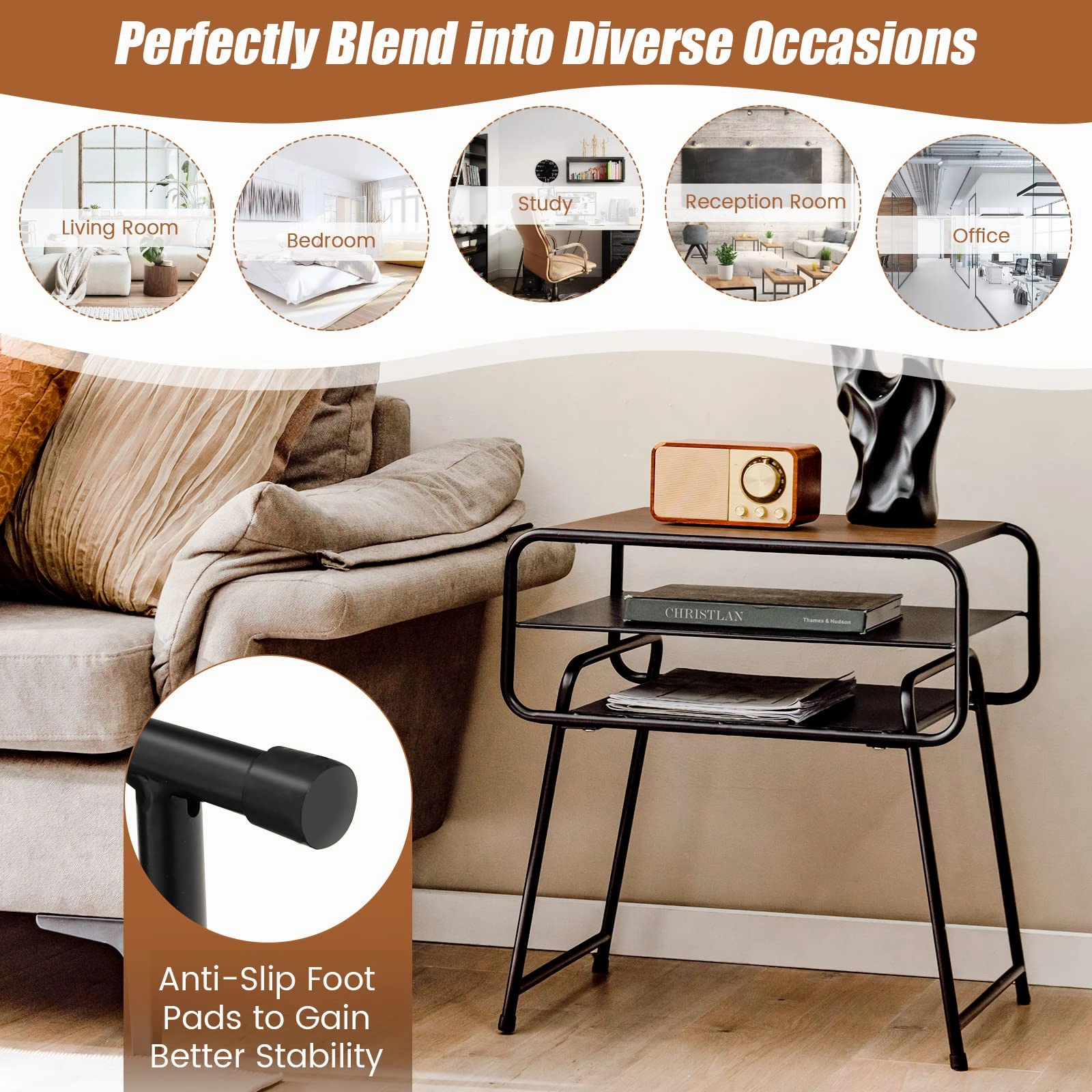 Giantex 3-Tier Side End Table with Shelf