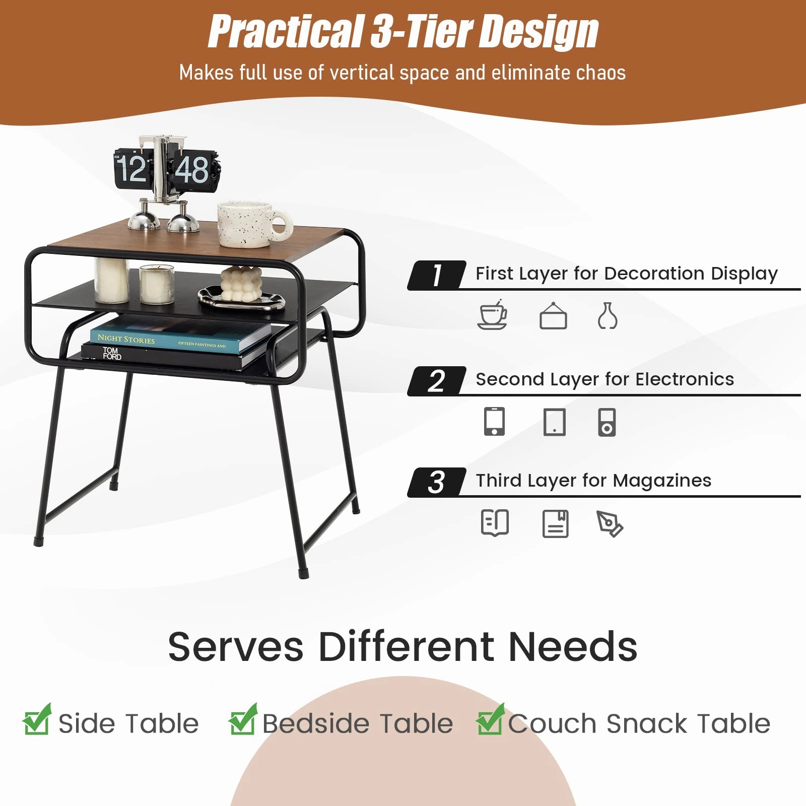 Giantex 3-Tier Side End Table with Shelf