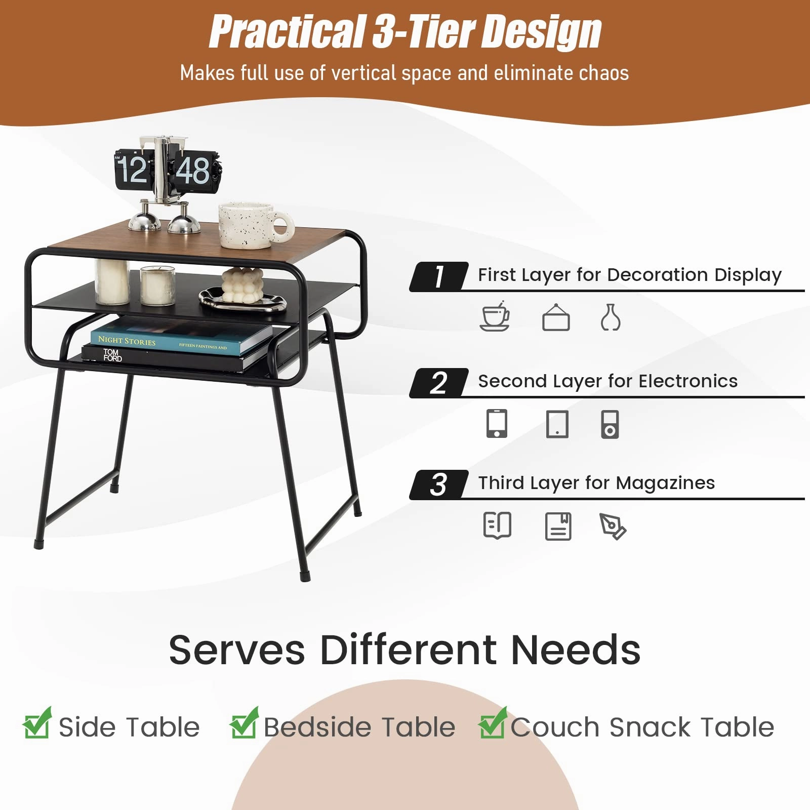 Giantex 3-Tier Side End Table with Shelf