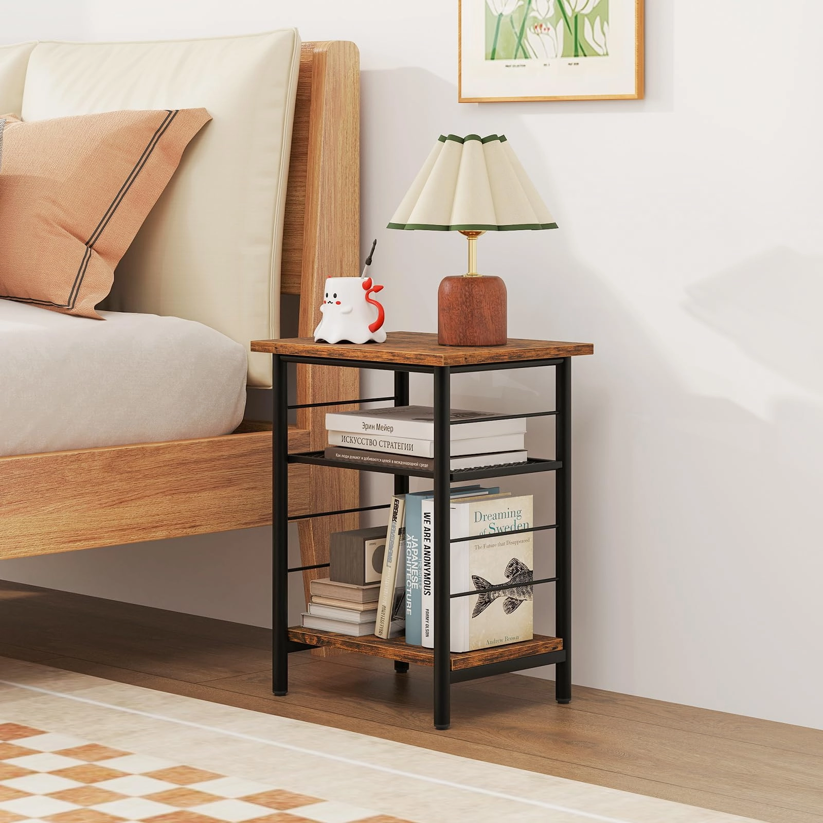 Giantex 3-Tier Side Table with Adjustable Mesh Shelf