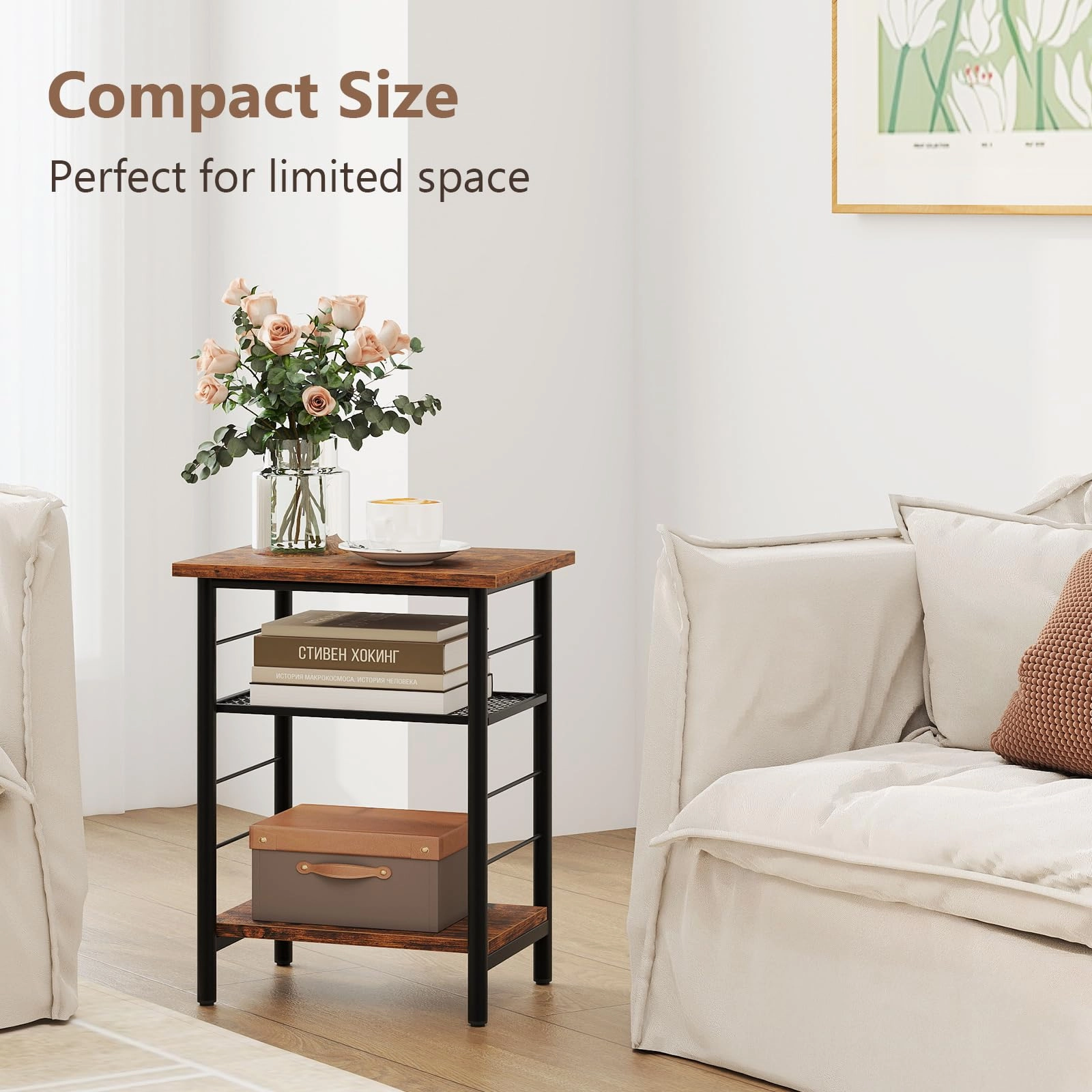Giantex 3-Tier Side Table with Adjustable Mesh Shelf