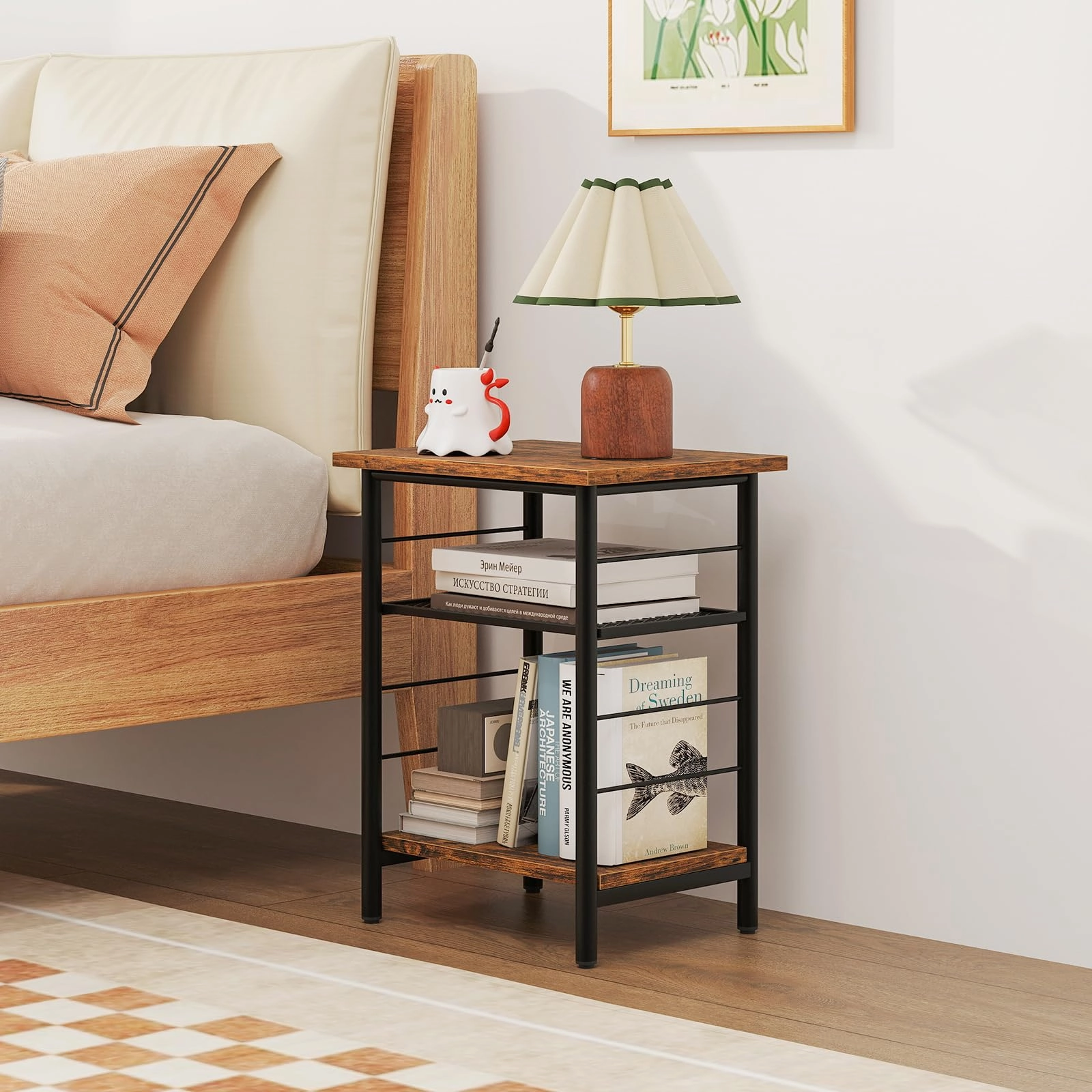 Giantex 3-Tier Side Table with Adjustable Mesh Shelf